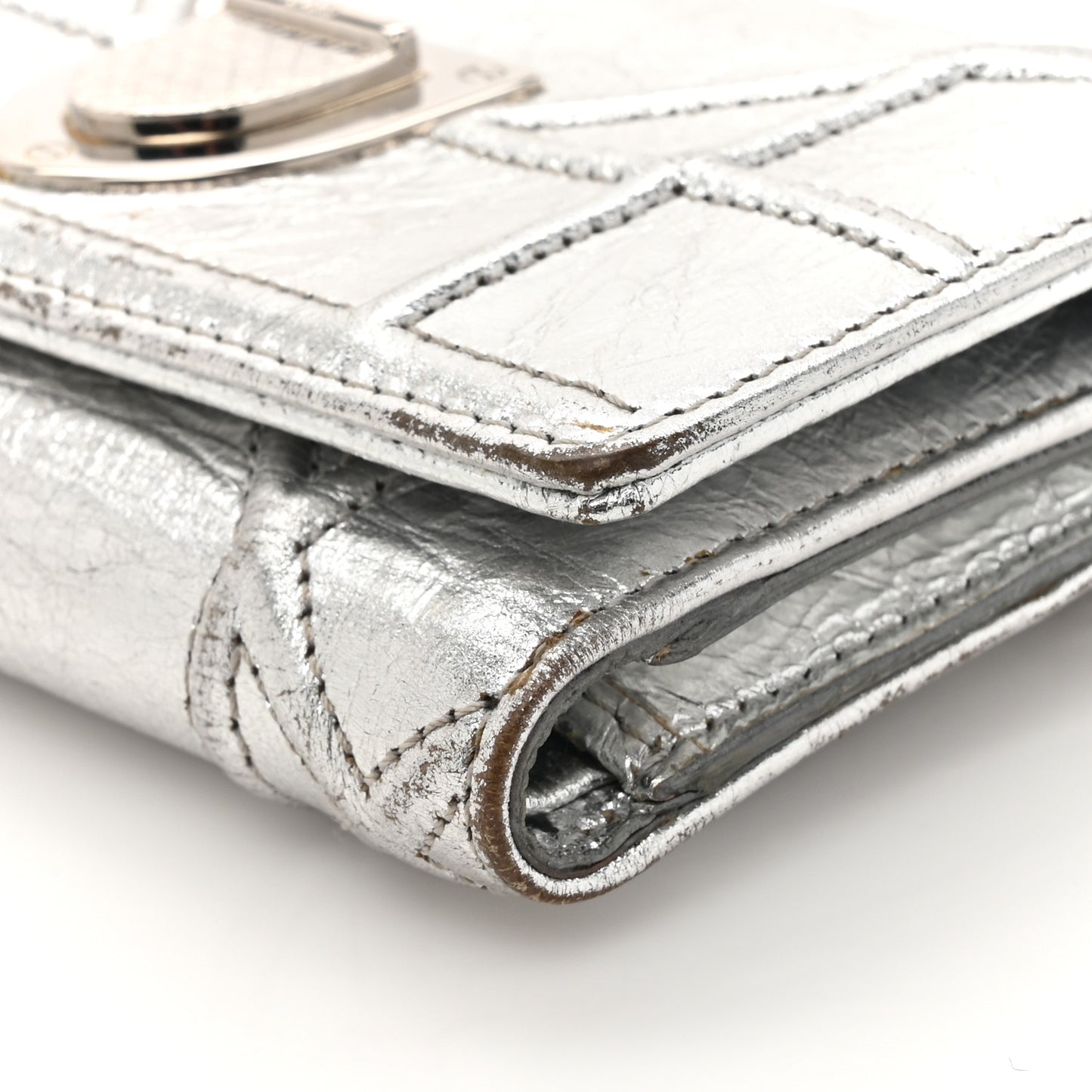 Ceramic Effect Deerskin Cannage Diorama Elancee Wallet Silver