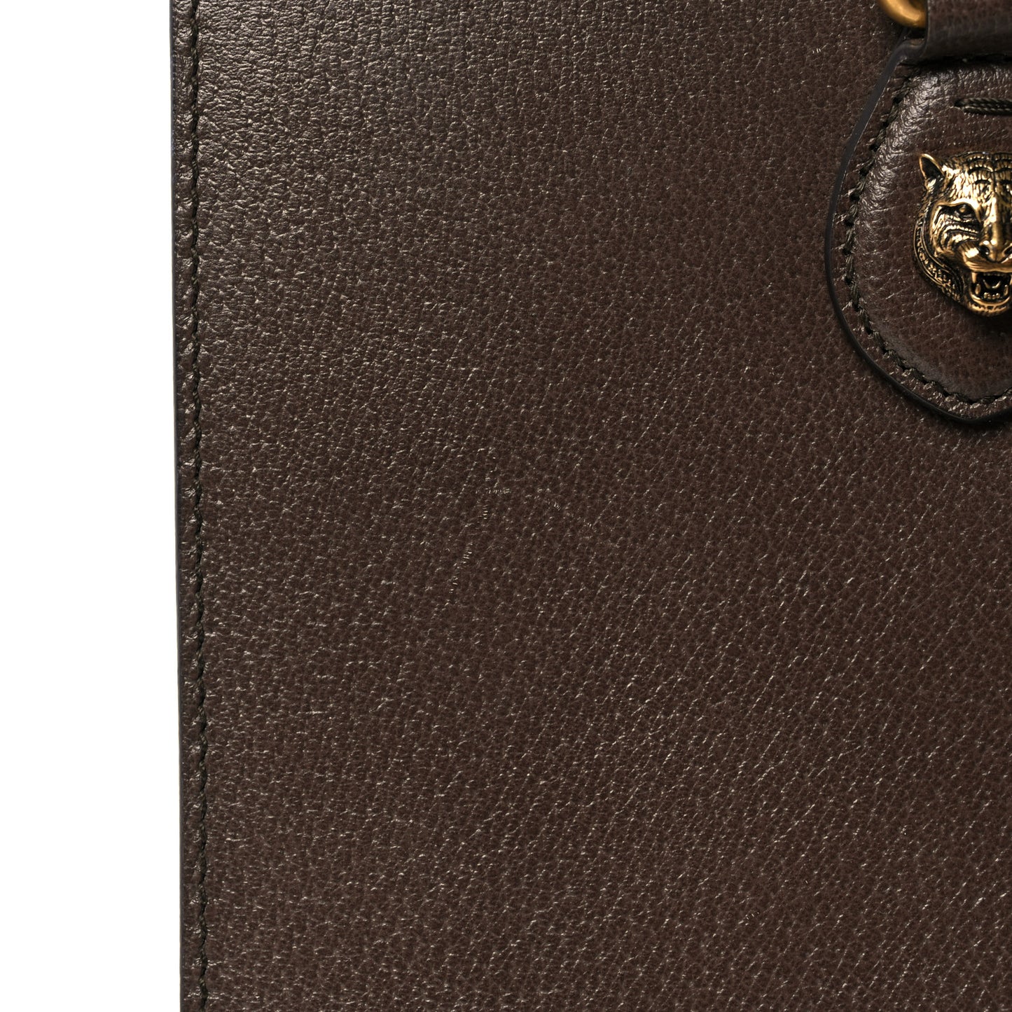 Grained Calfskin Web Large Animalier Top Handle Tote Brown