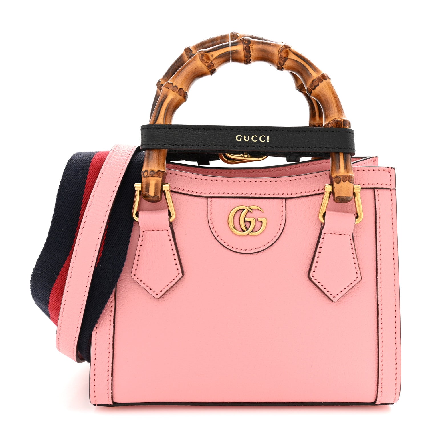 Gucci Wonka Grain Calfskin Mini Diana Tote Bag Wild Rose Black
