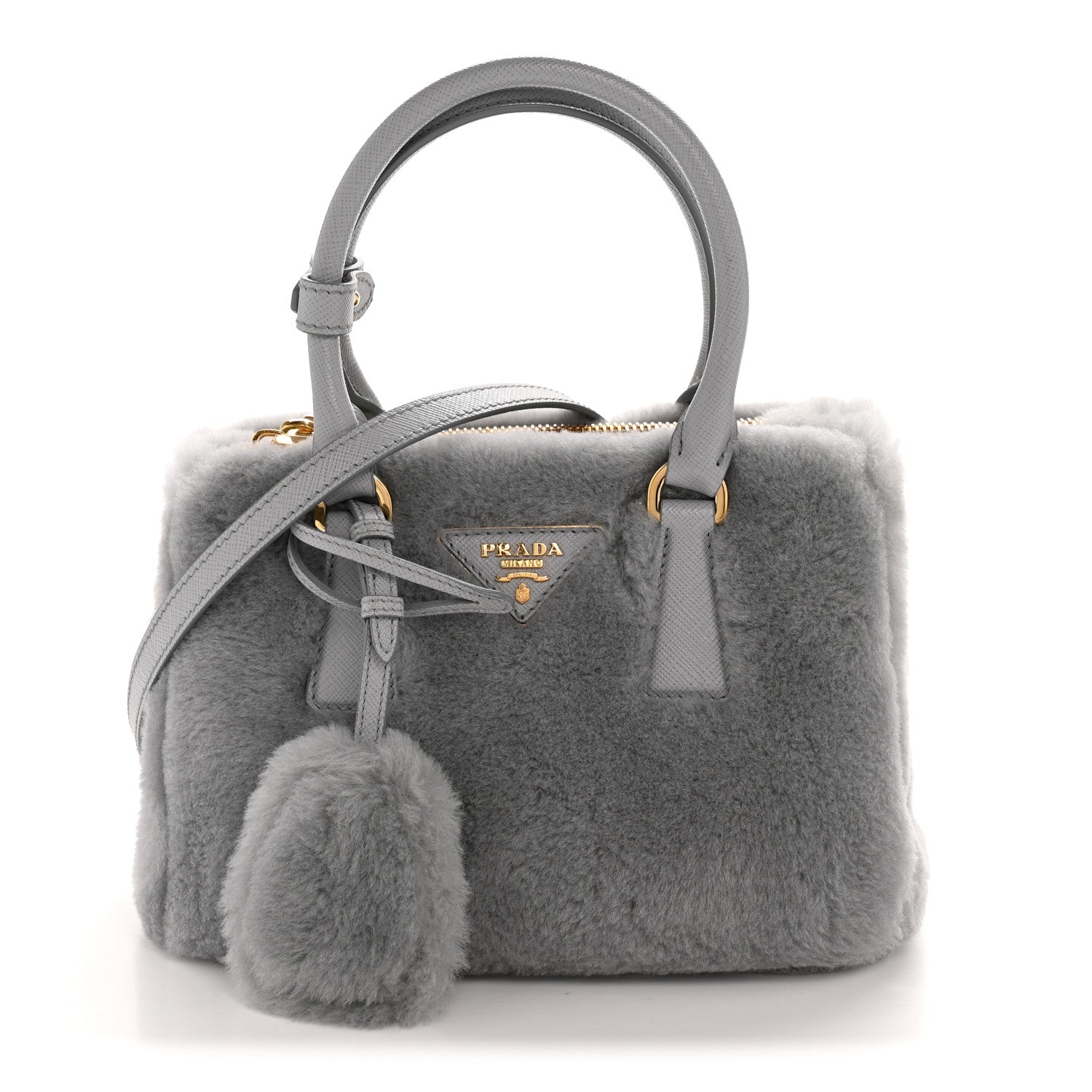 Prada Shearling Mini Galleria Double Zip Tote Fiordaliso 1783435