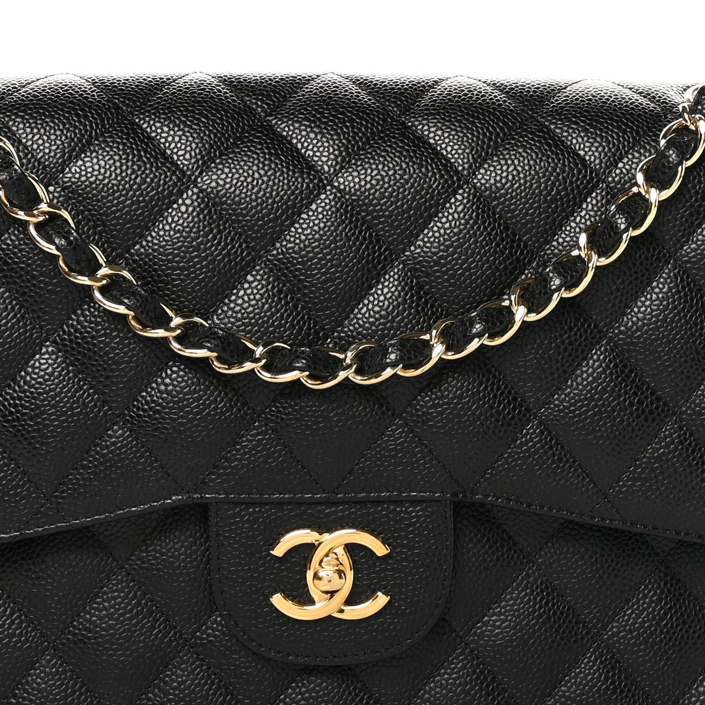 Caviar Quilted Jumbo Double Flap Black