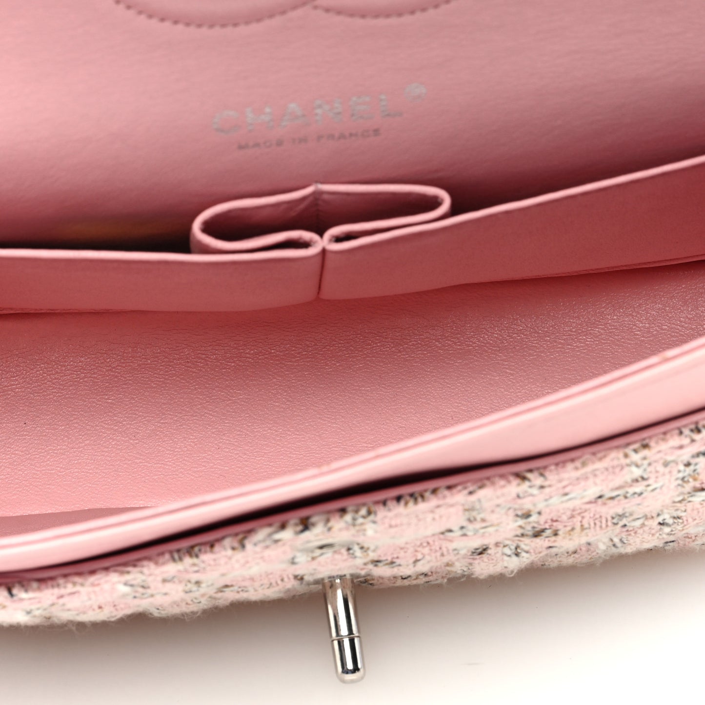 Tweed Quilted Medium Double Flap Light Pink