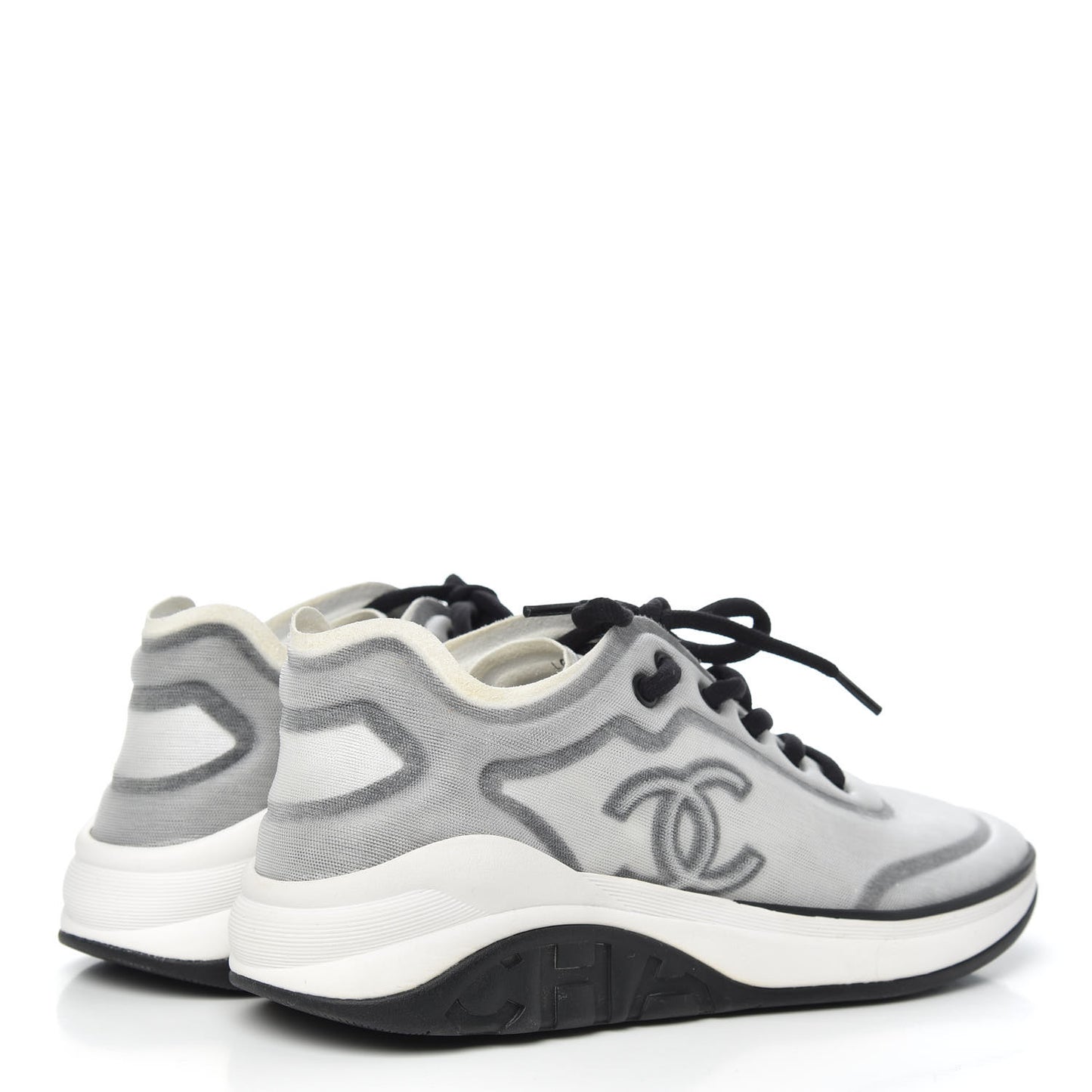 Calfskin Mesh Lycra Womens Logo Sneakers 38.5 White Black