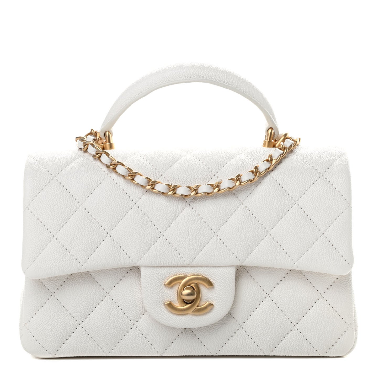 Caviar Quilted Mini Top Handle Rectangular Flap White