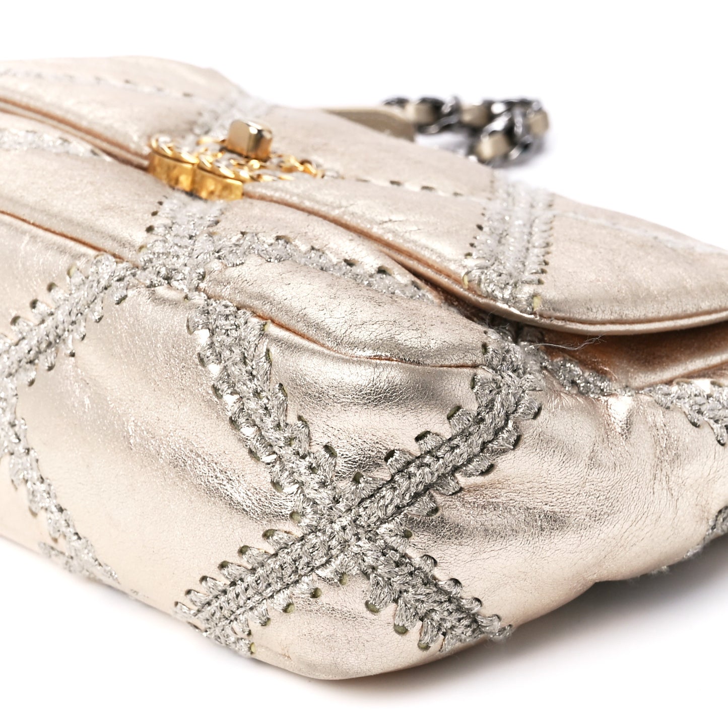Metallic Calfskin Crochet Medium Chanel 19 Flap Gold