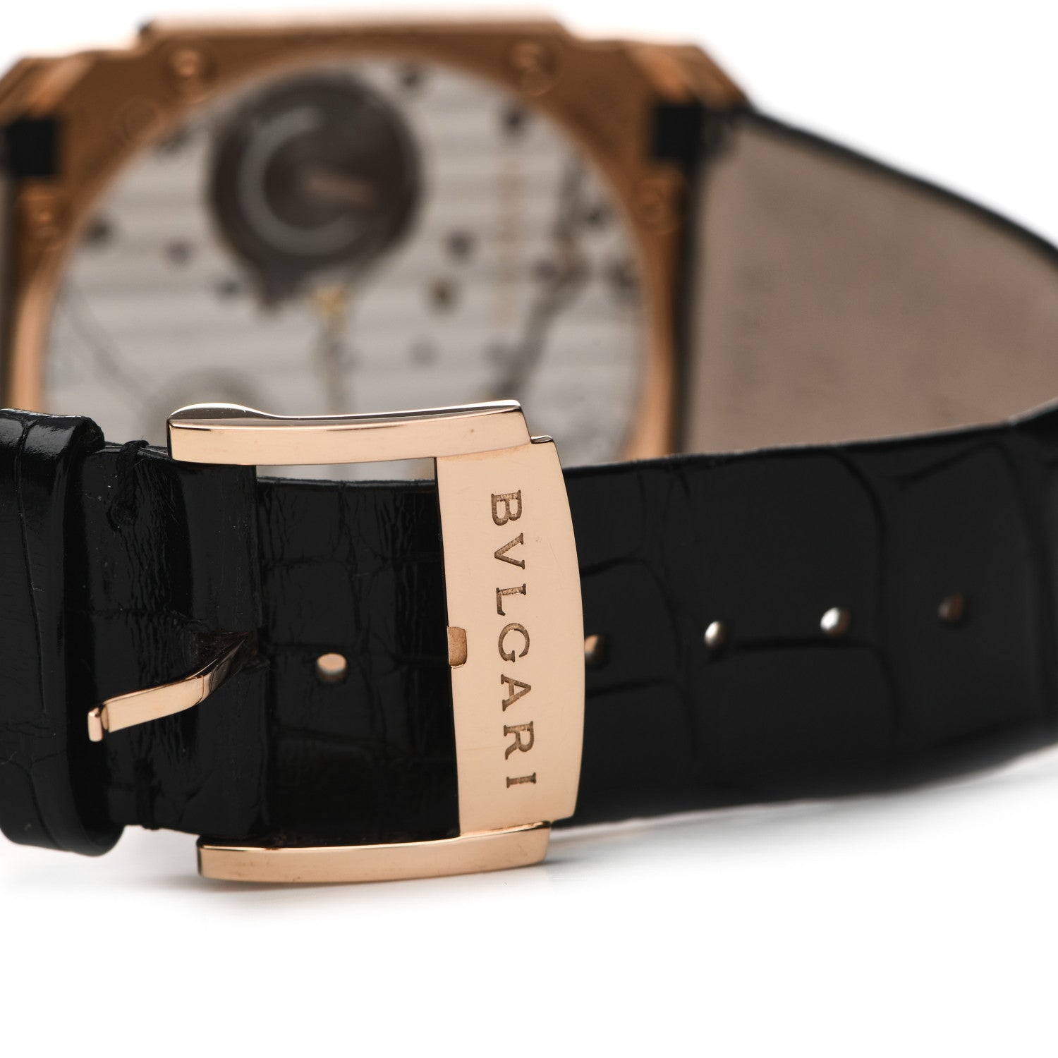 Bulgari 18K Rose Gold Alligator 40mm Octo Finissimo Extra Thin Manual Winding Watch Black 7 of 10