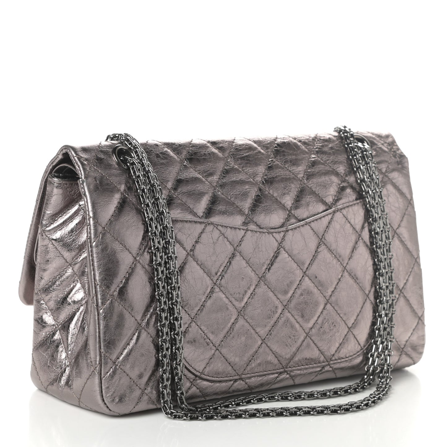 Metallic Aged Calfskin Quilted 2.55 Reissue 227 Flap Dark Silver