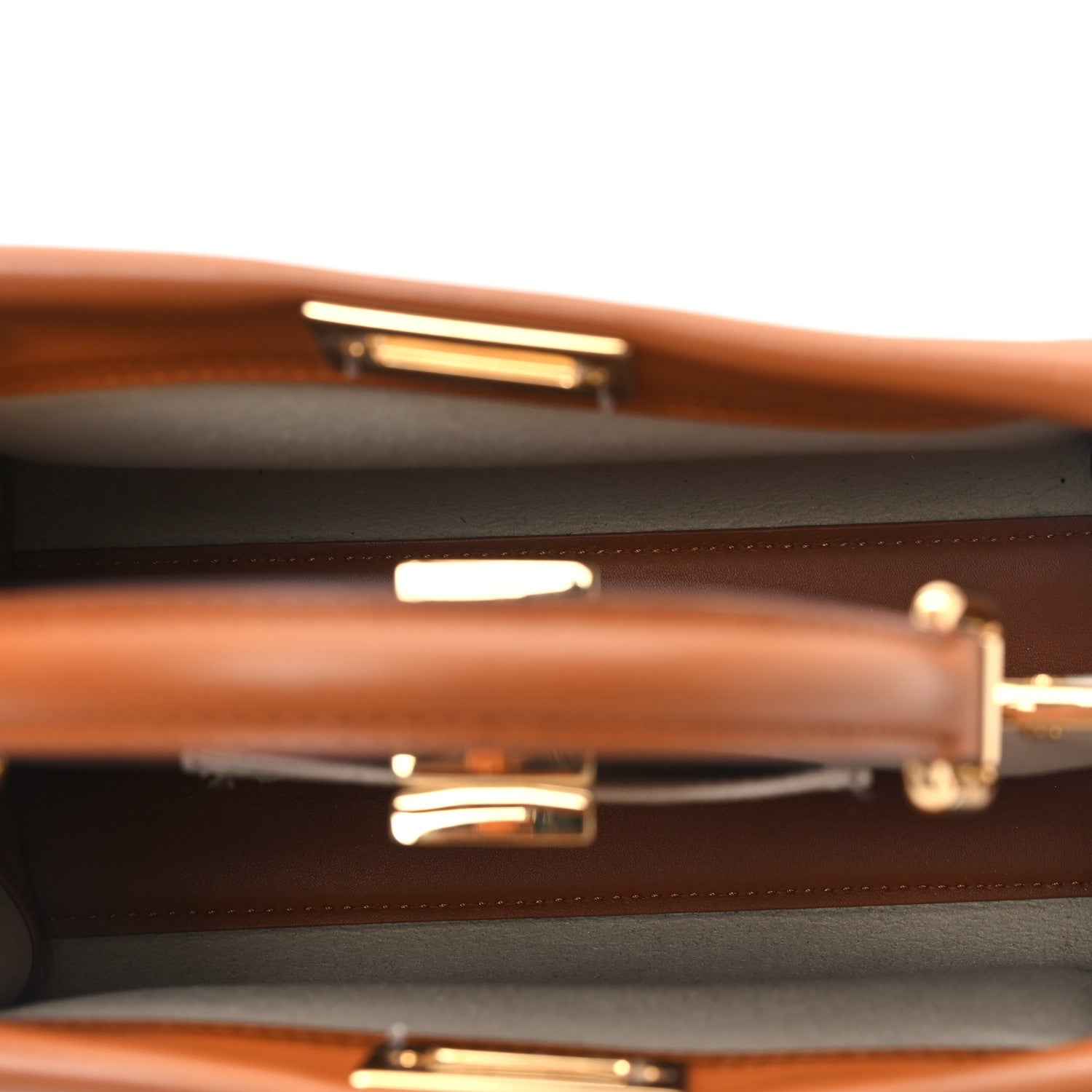 Fendi Vitello Seta Canvas FF Embroidered Mini Peekaboo Iconic Satchel Brandy Grezzo 5 of 10