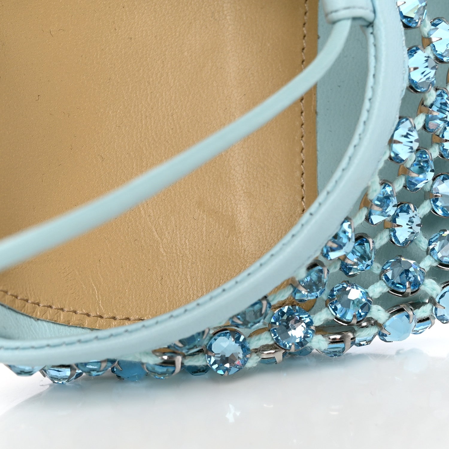 Bottega Veneta Mesh Nappa Crystal Embellished Sparkle Stretch Ankle Tie Sandals 38 Pale Blue 13 of 13