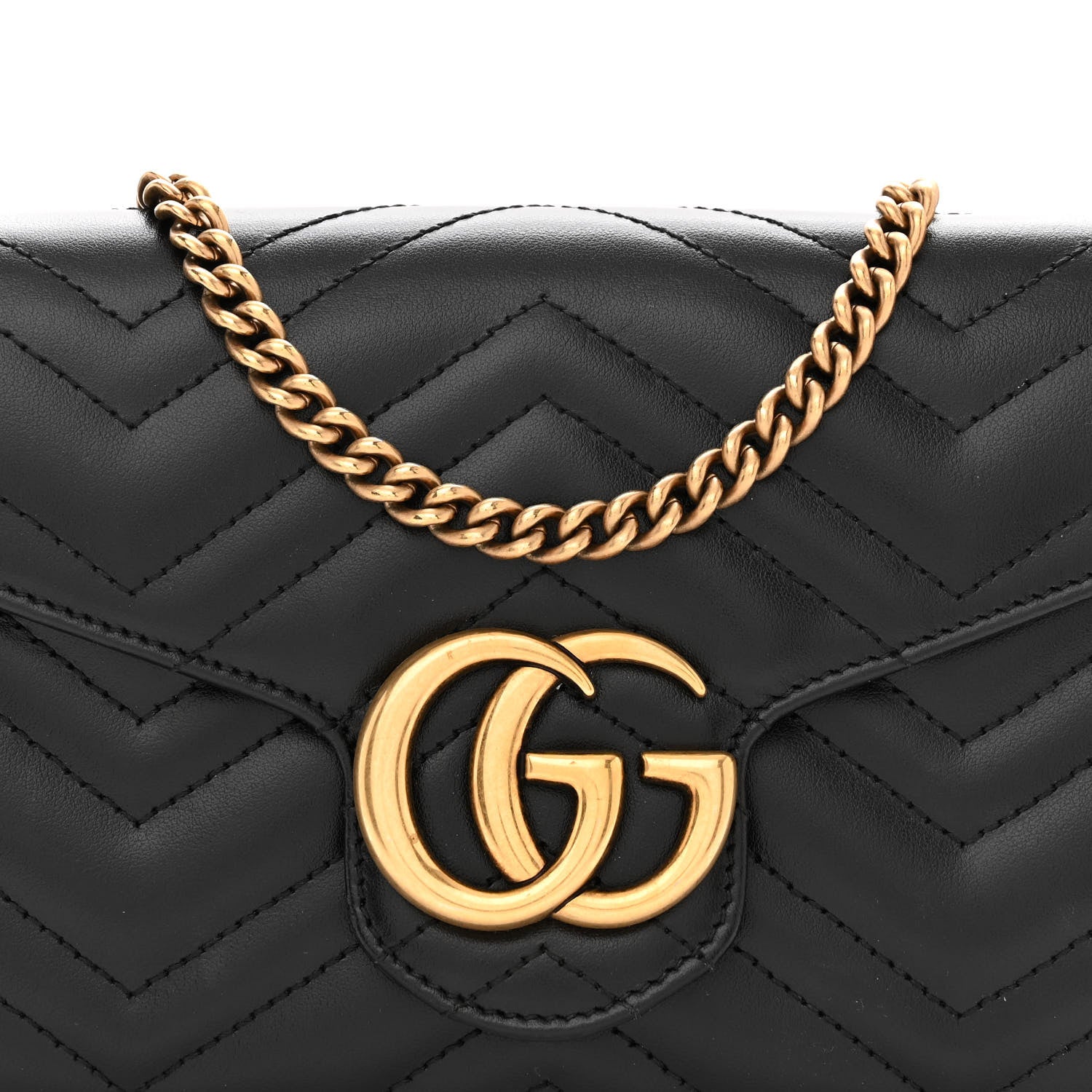 Gucci Calfskin Matelasse GG Marmont Chain Wallet Black 8 of 17