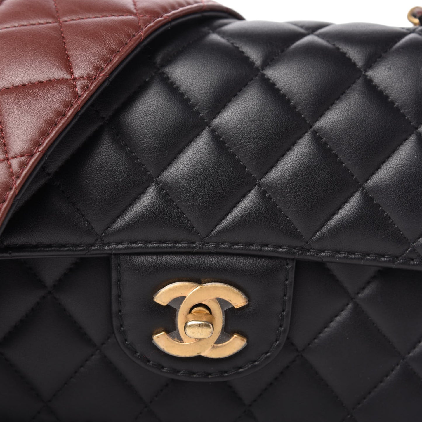 Calfskin Quilted Small Strap Into Flap Bag Black Brown