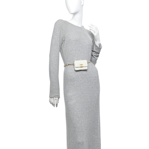 Shiny Caviar Quilted Chain Melody Belt Bag White