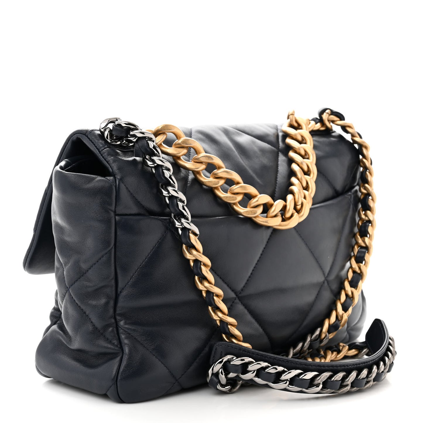 Lambskin Quilted Large Chanel 19 Flap Navy Blue