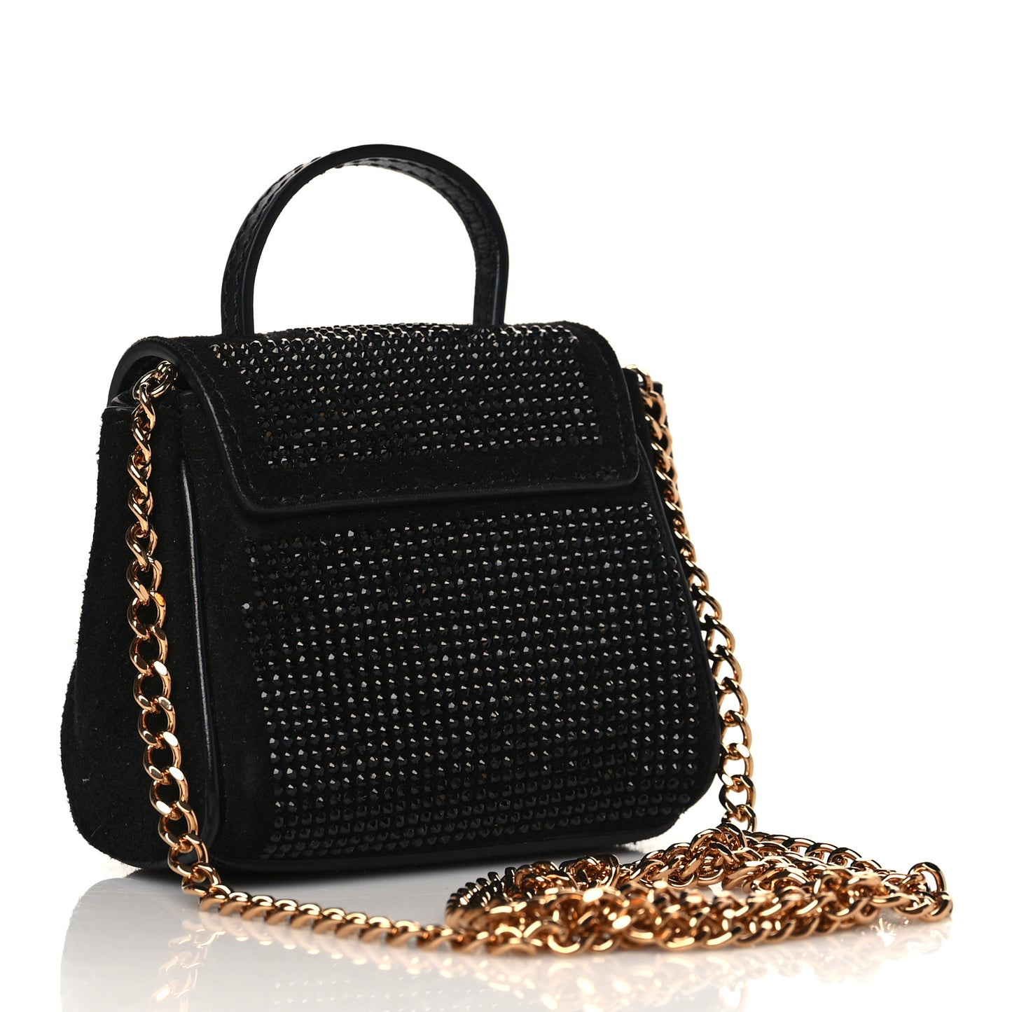 Suede Crystal Studded Micro La Medusa Bag Black