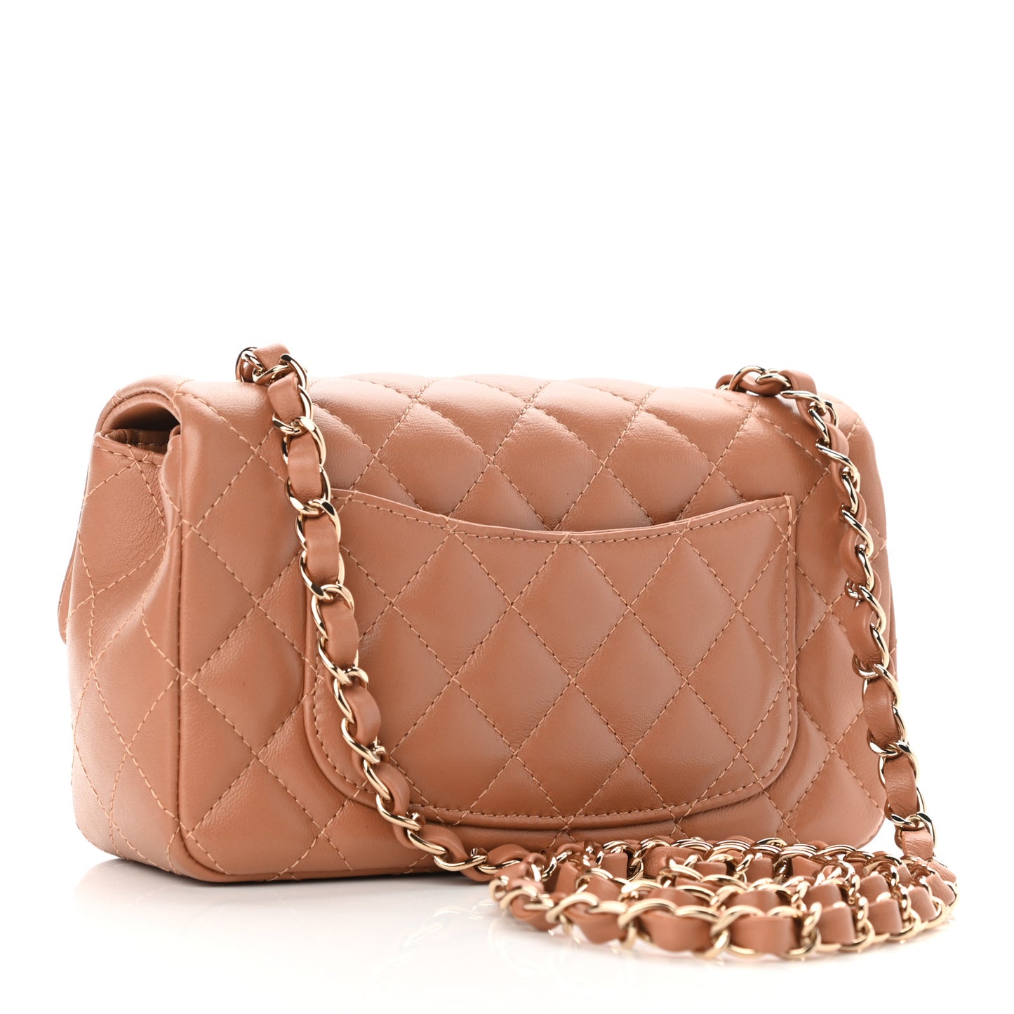 Lambskin Quilted Mini Rectangular Flap Brown