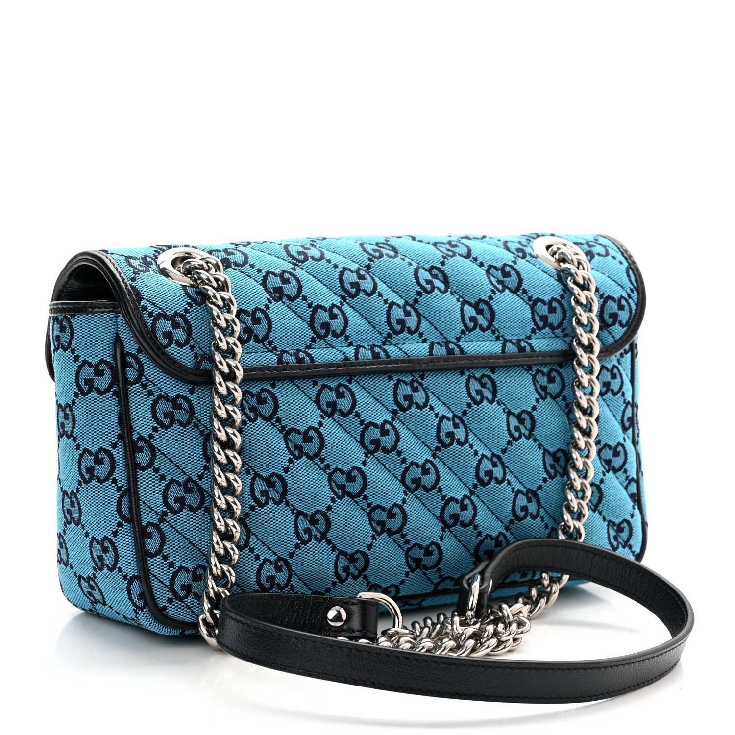 Gucci Monogram Multicolor Matelasse Diagonal Small GG Marmont Shoulder Bag Light Blue 3 of 10