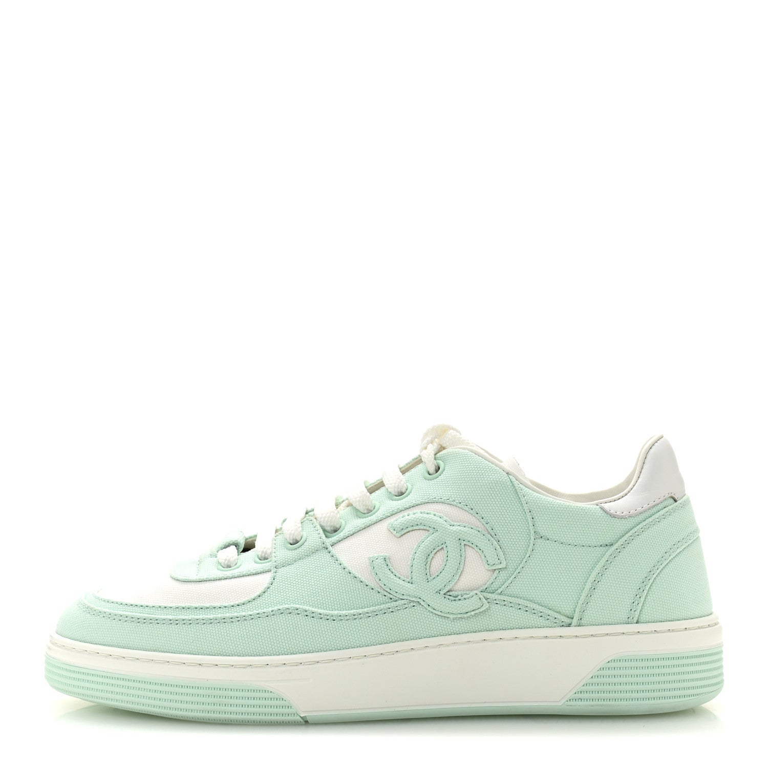 Chanel Cotton Sneakers 38.5 Light Turquoise White 1888325