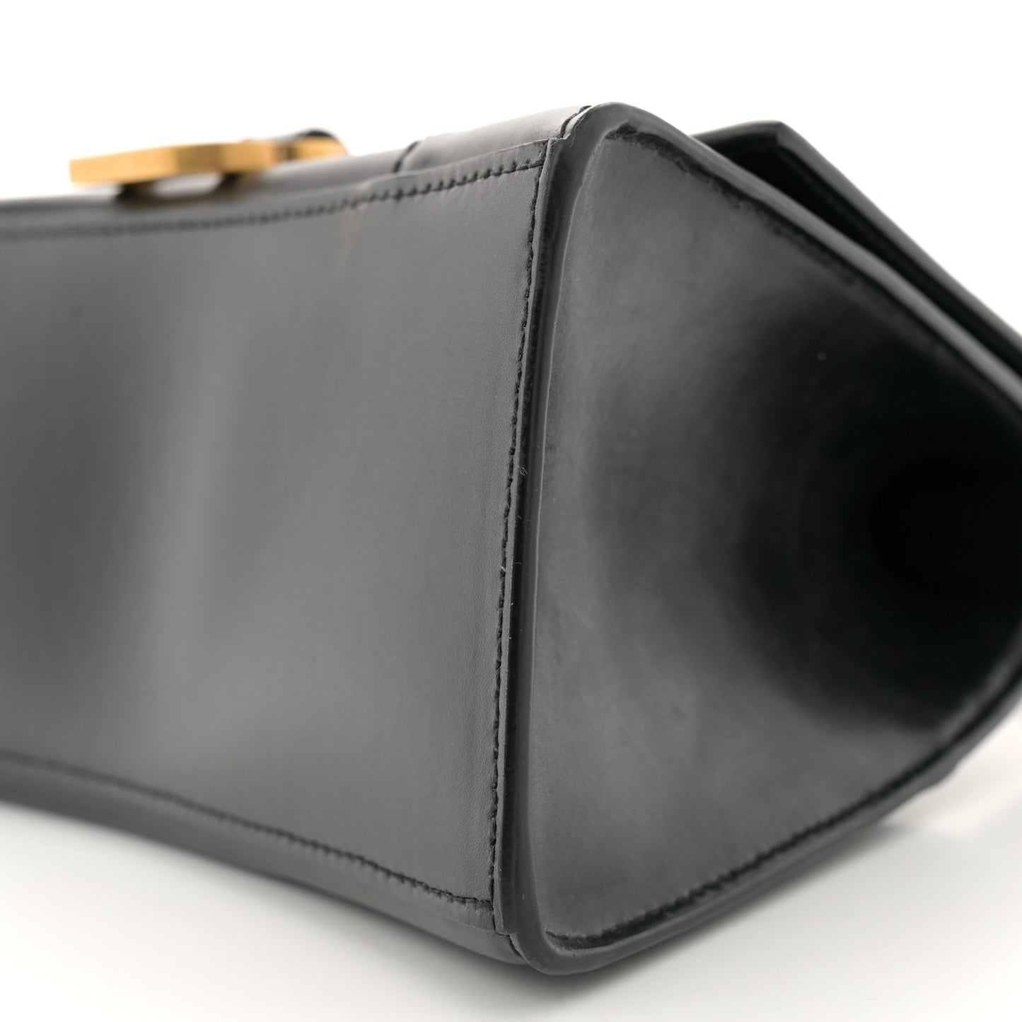 Shiny Box Calfskin Small Hourglass Top Handle Bag Black