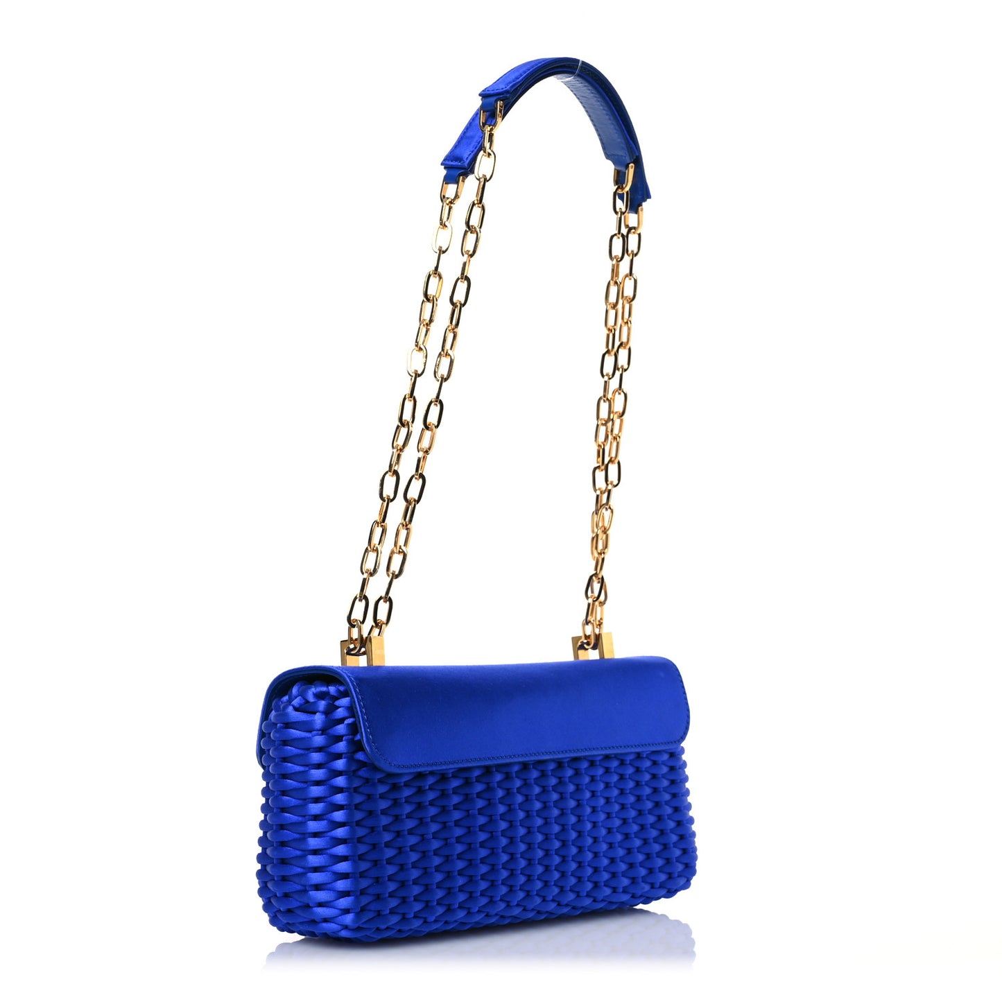 Woven Satin Medium 001 Chain Bag Electric Blue