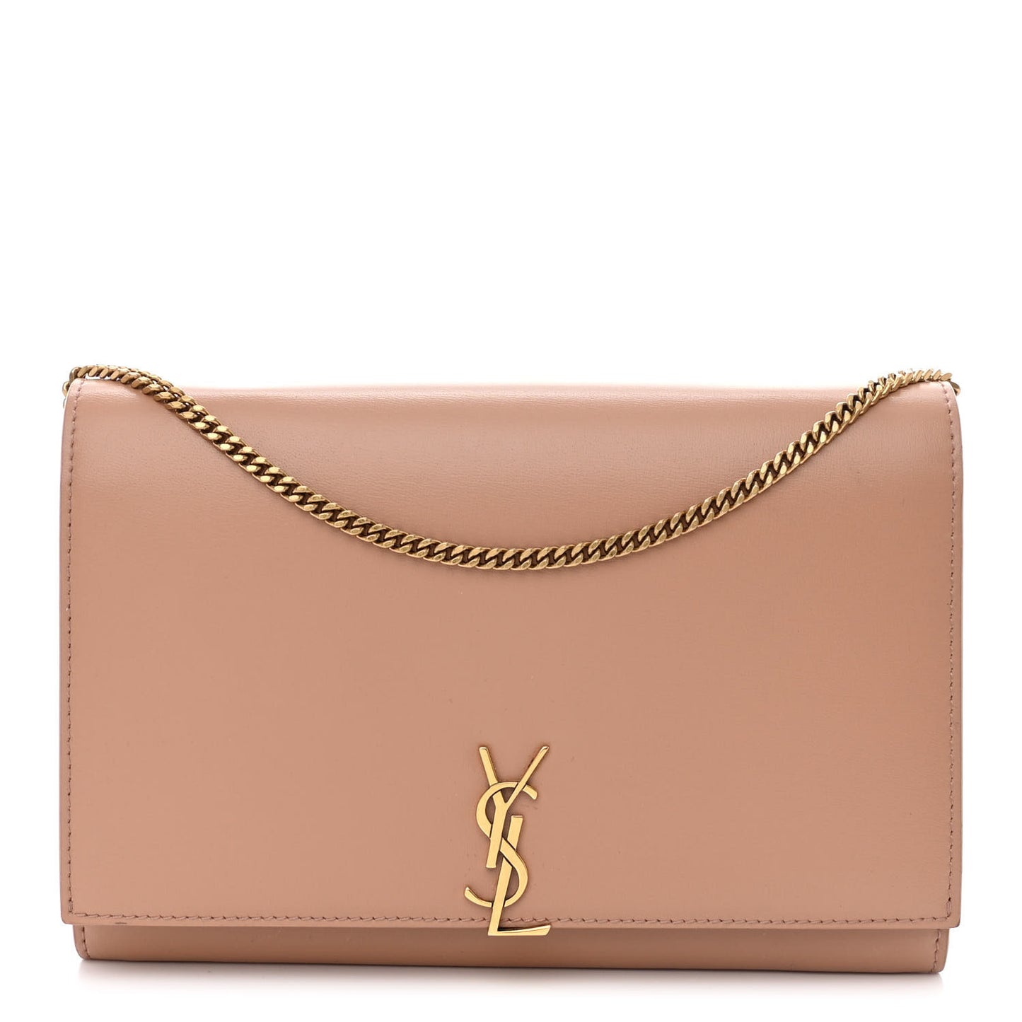 Glossy Calfskin Monogram Chain Wallet Dark Beige