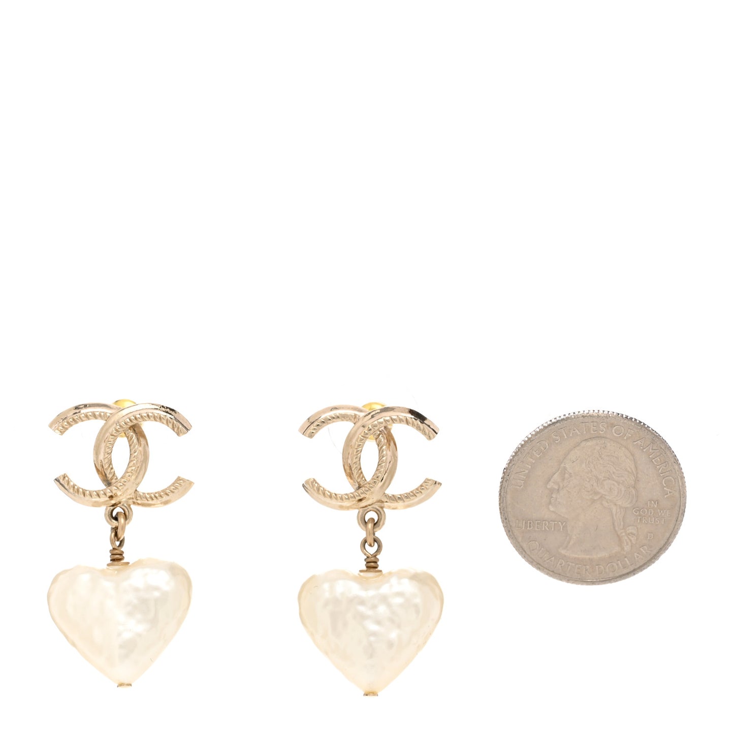 Pearl CC Heart Drop Earrings Gold
