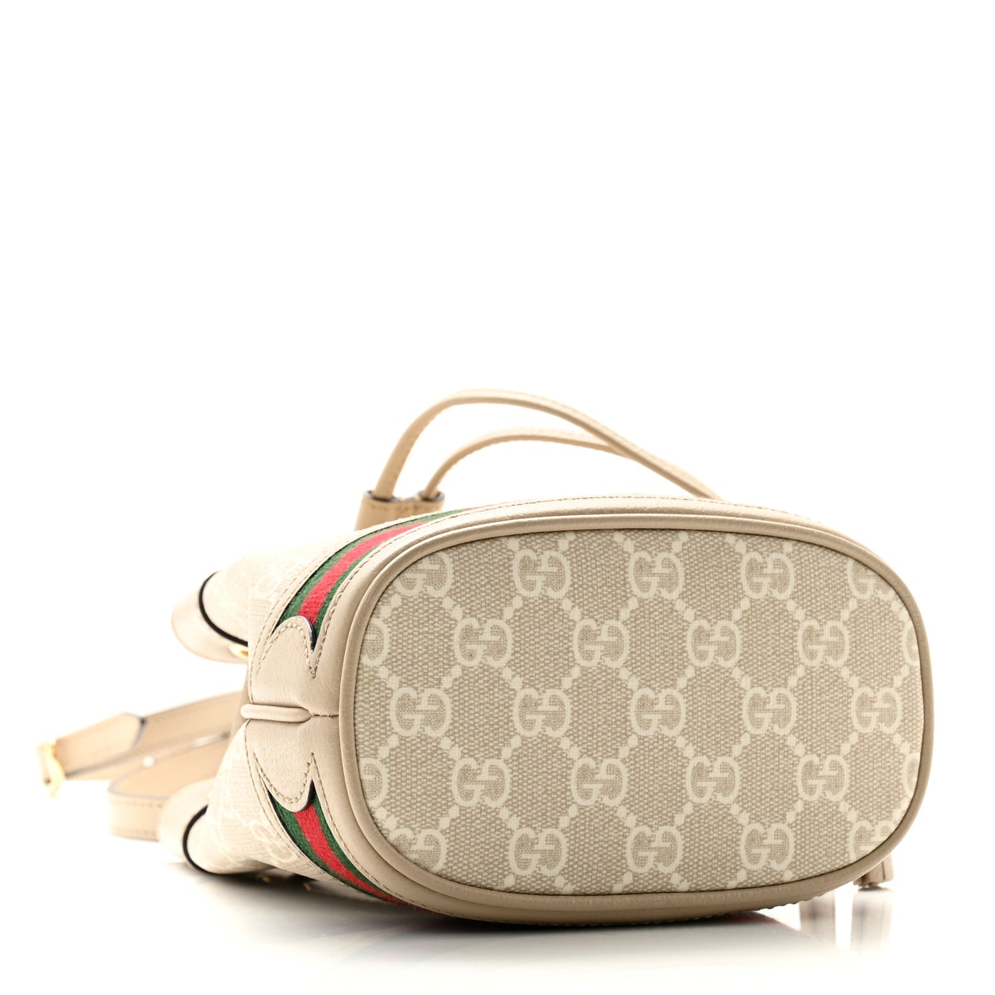 GG Supreme Monogram Textured Calfskin Web Mini Ophidia Bucket Bag Beige Mystic White Oatmeal