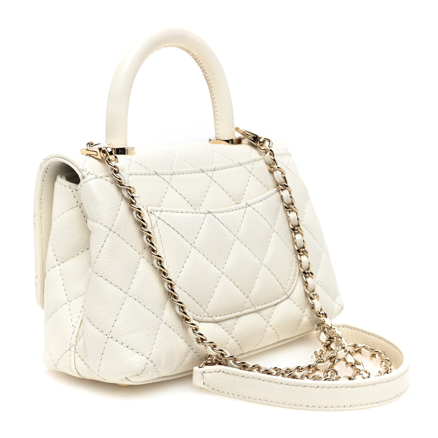 Caviar Quilted Extra Mini Coco Handle Flap White