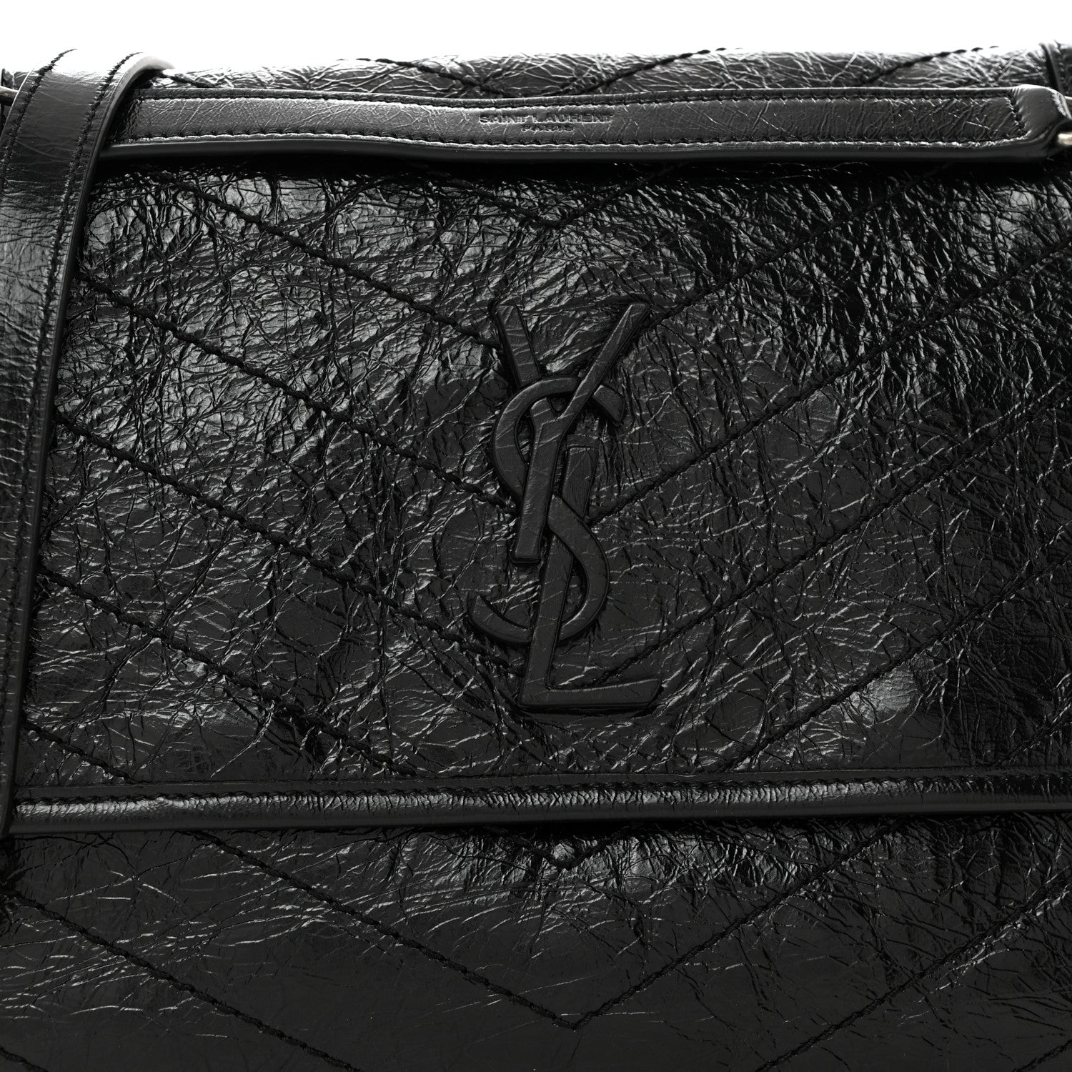 Saint Laurent Crinkled Calfskin Matelasse Monogram Medium Niki Chain Satchel Black 8 of 10