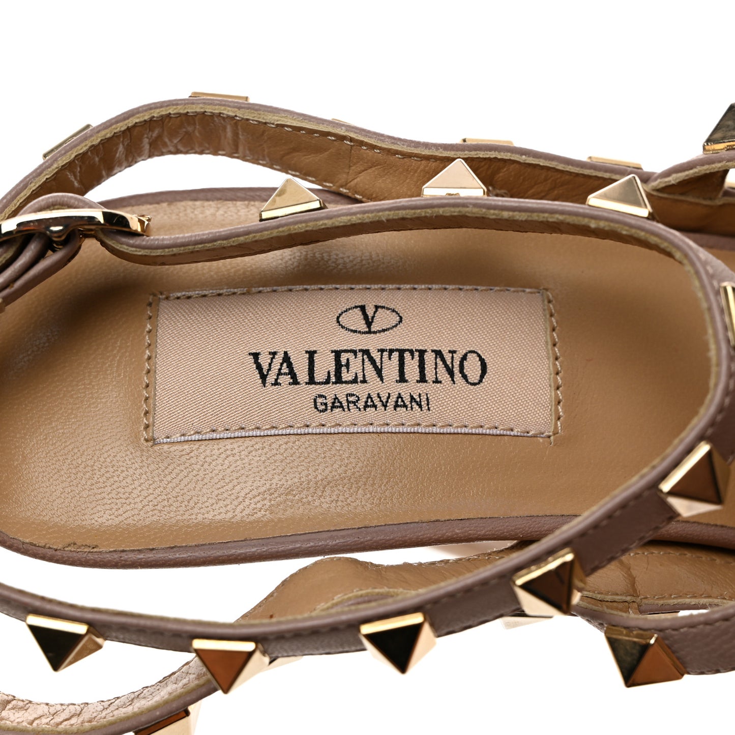 Patent Nappa Rockstud Ankle Strap 100mm Pumps 37 Camel Rose Poudre