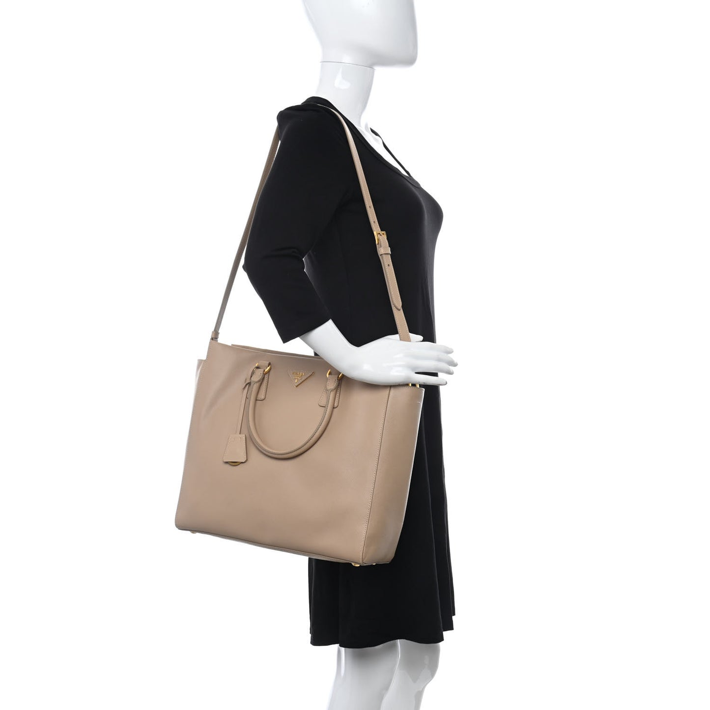Saffiano Lux Double Handle Shopping Tote Sabbia