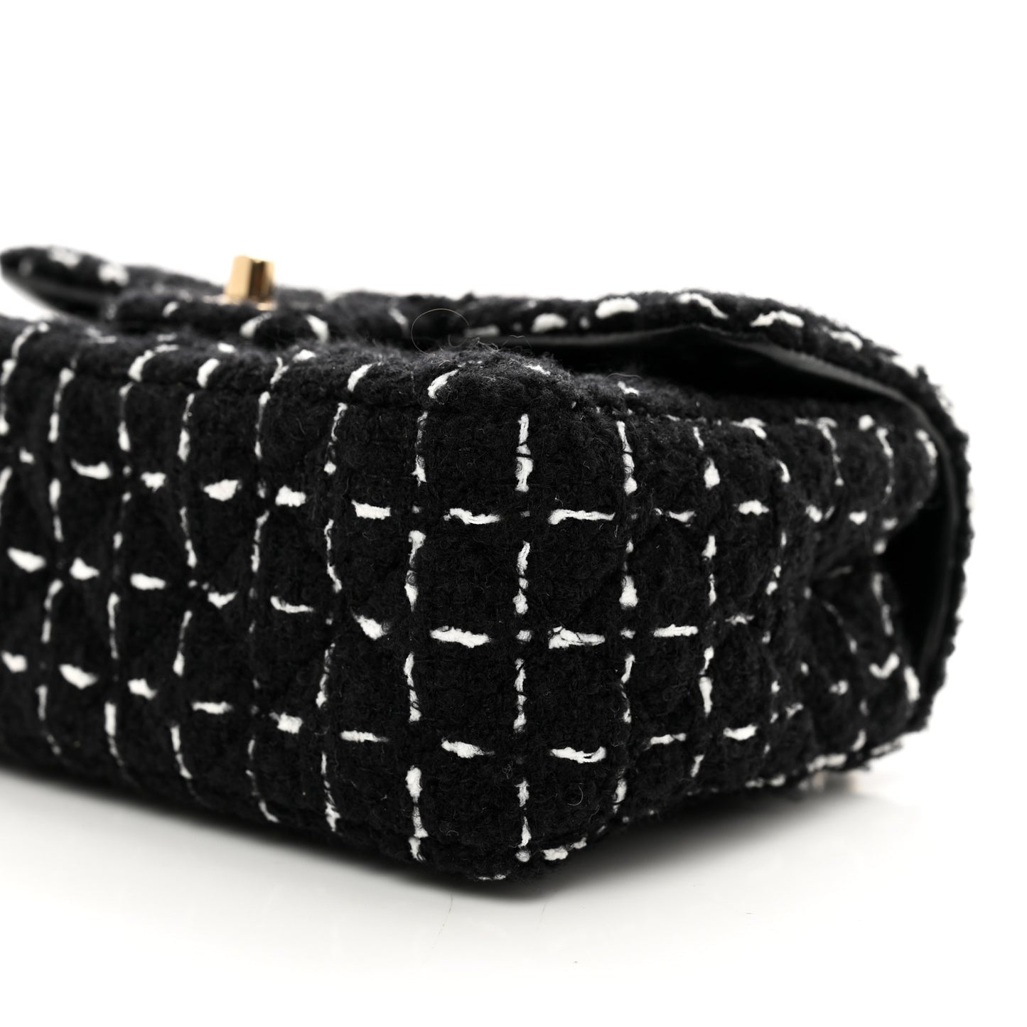 Wool Tweed Quilted Mini Rectangular Flap Black White