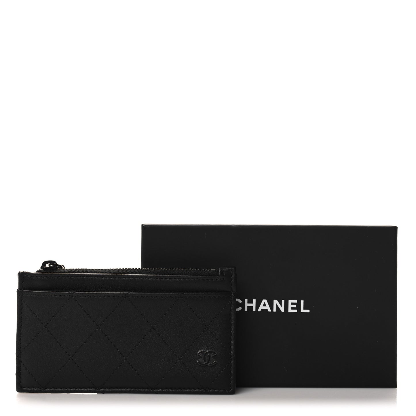 Calfskin Quilted Zip Card Holder So Black