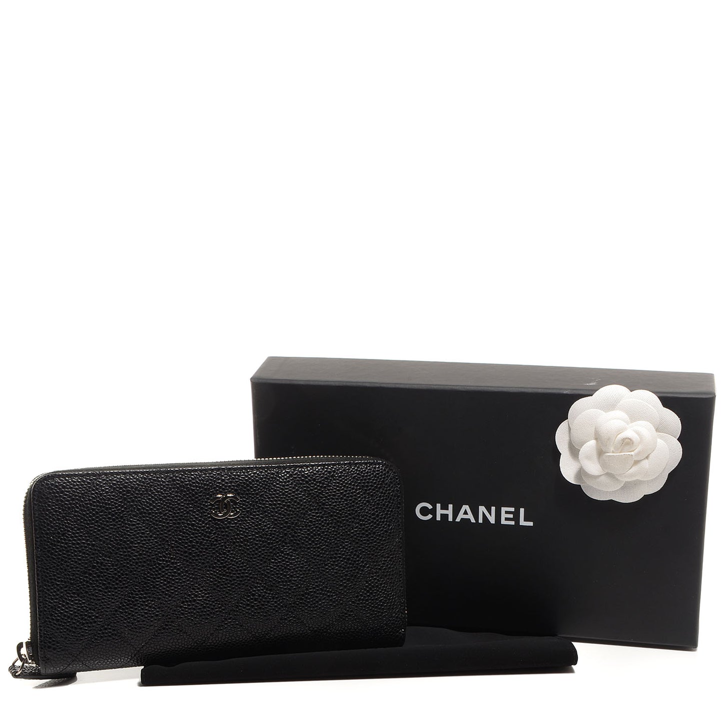 Caviar Quilted Zip Around Wallet Black