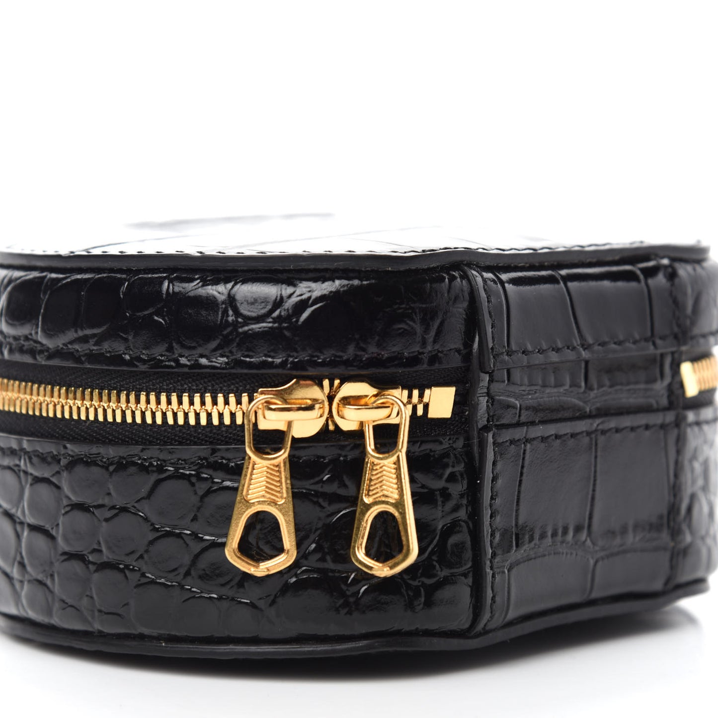 Calfskin Crocodile Embossed Vanity Round Bag Mini Black