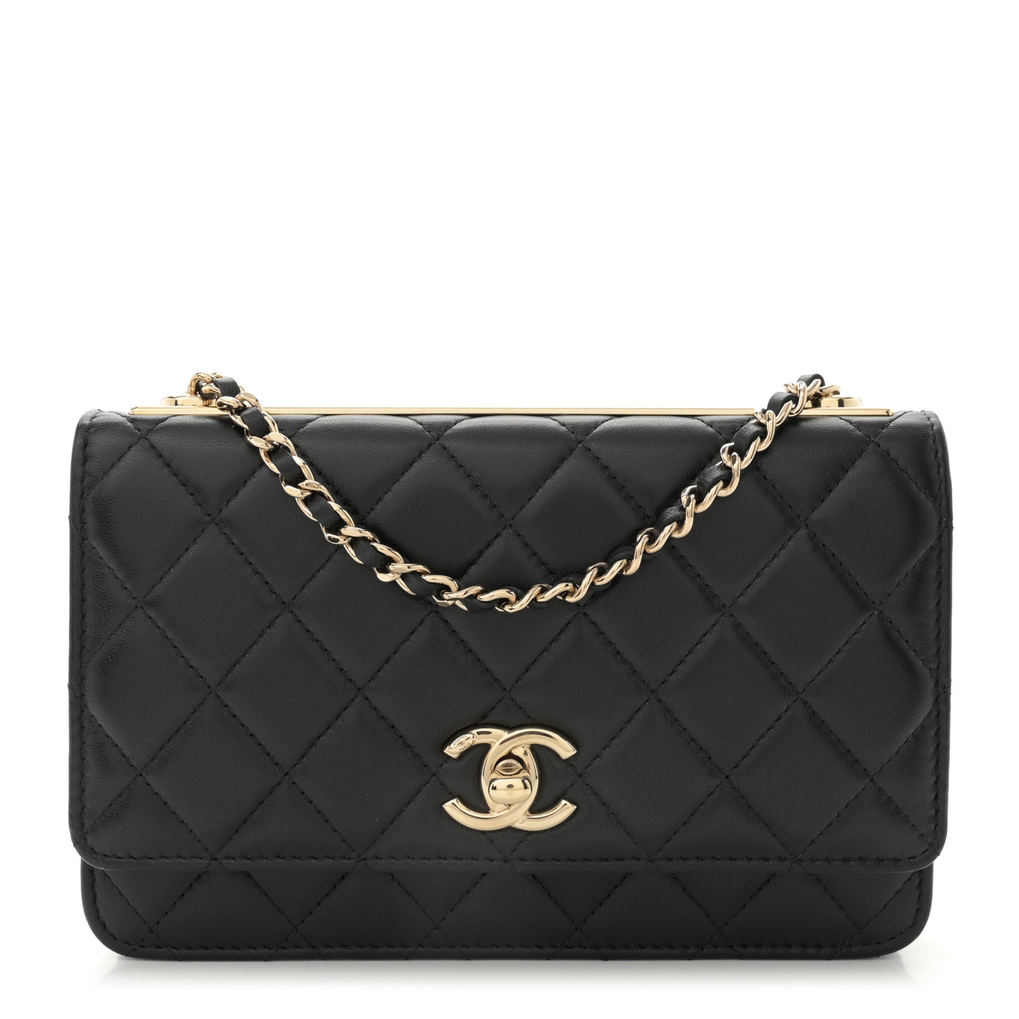 Lambskin Quilted Trendy CC Wallet On Chain WOC Black