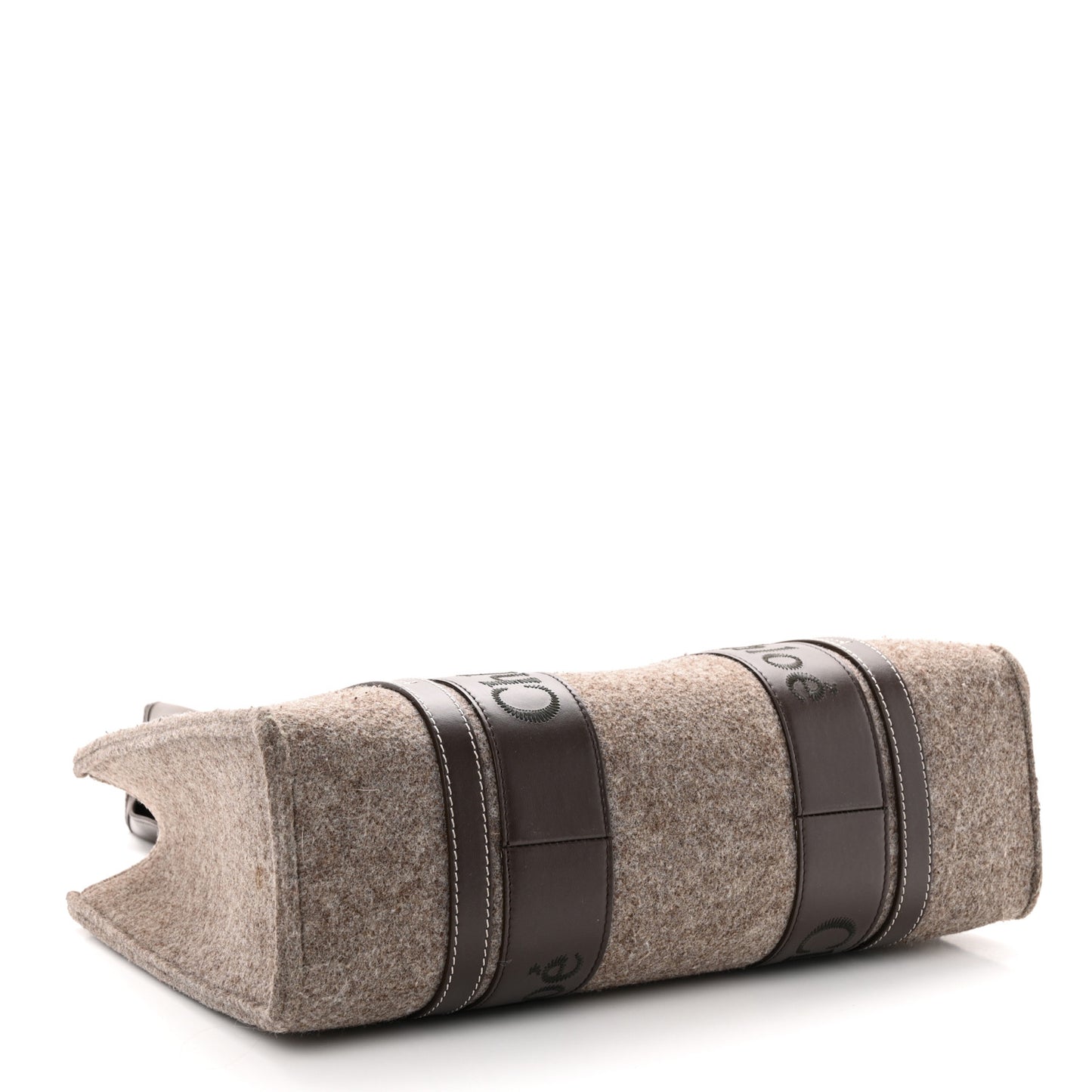 Felt Calfskin Medium Woody Ribbon Tote Deep Beige