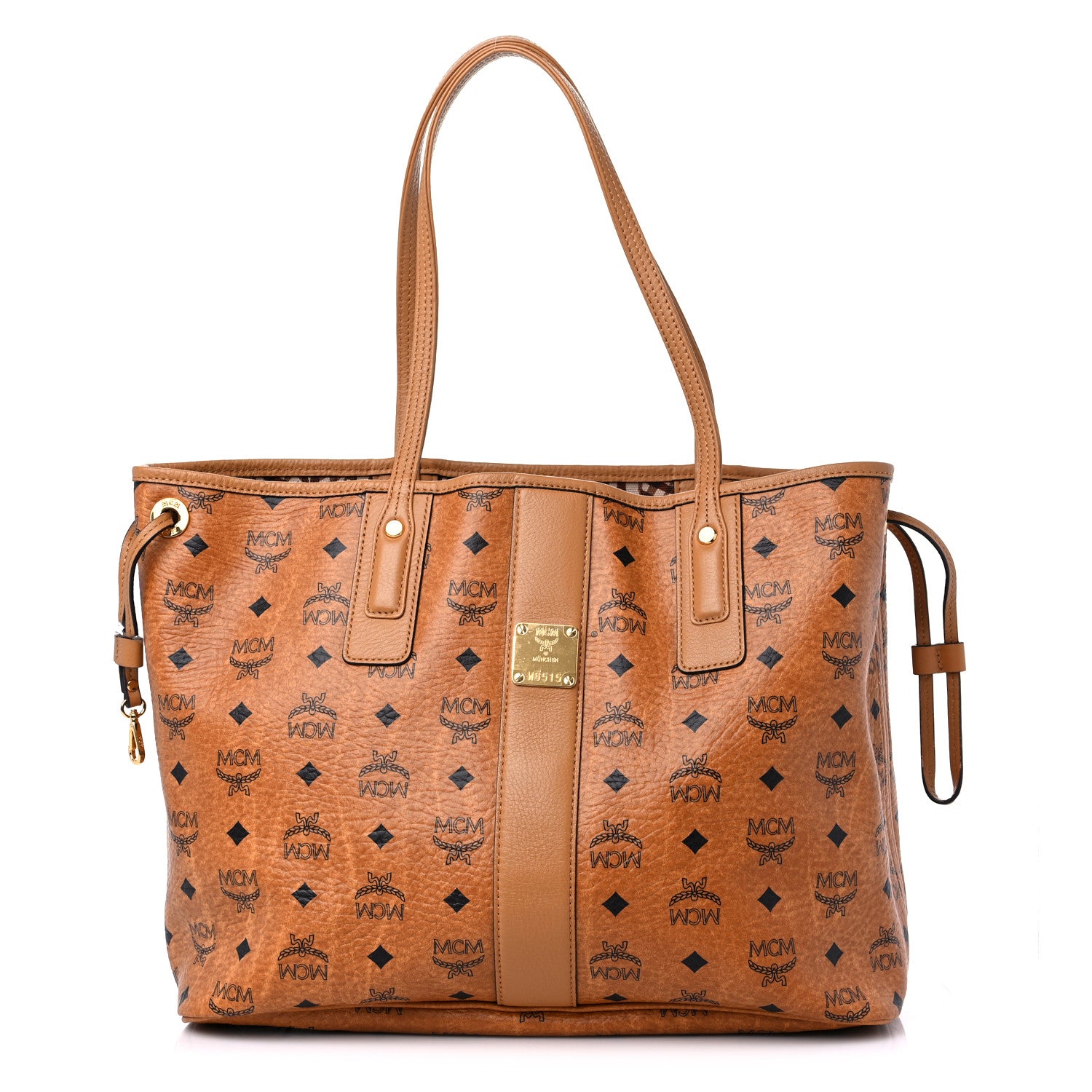 MCM Visetos Medium Liz Reversible Shopper Tote Cognac 1 of 15