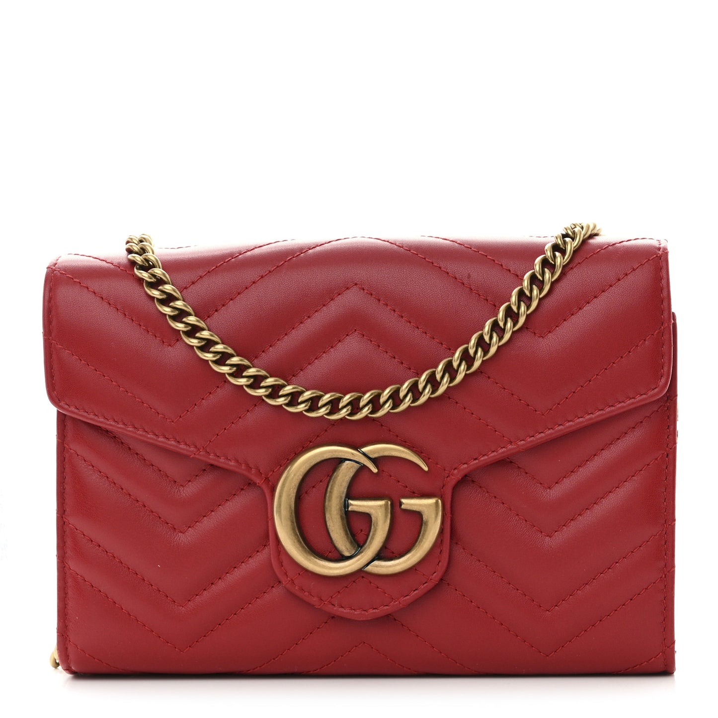 Calfskin Matelasse GG Marmont Chain Wallet Hibiscus Red