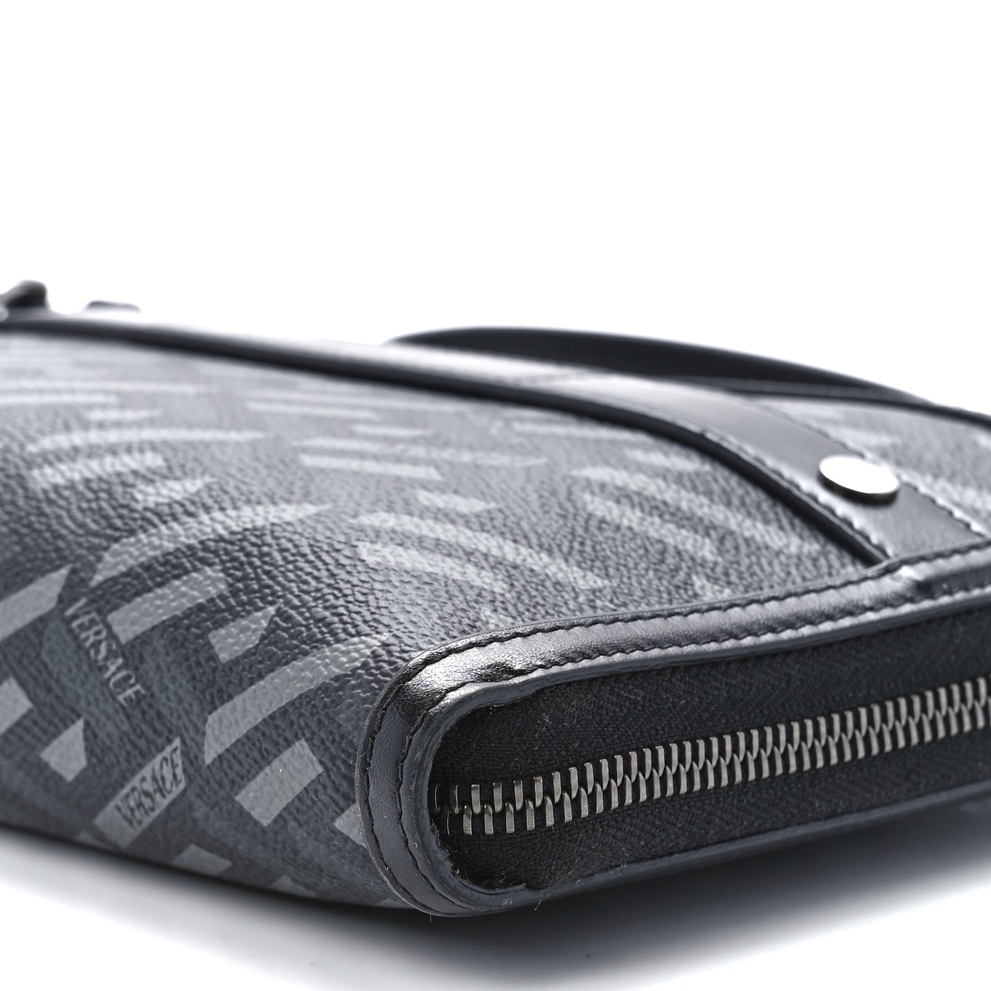 Coated Canvas La Greca Signature Clutch Black Gray