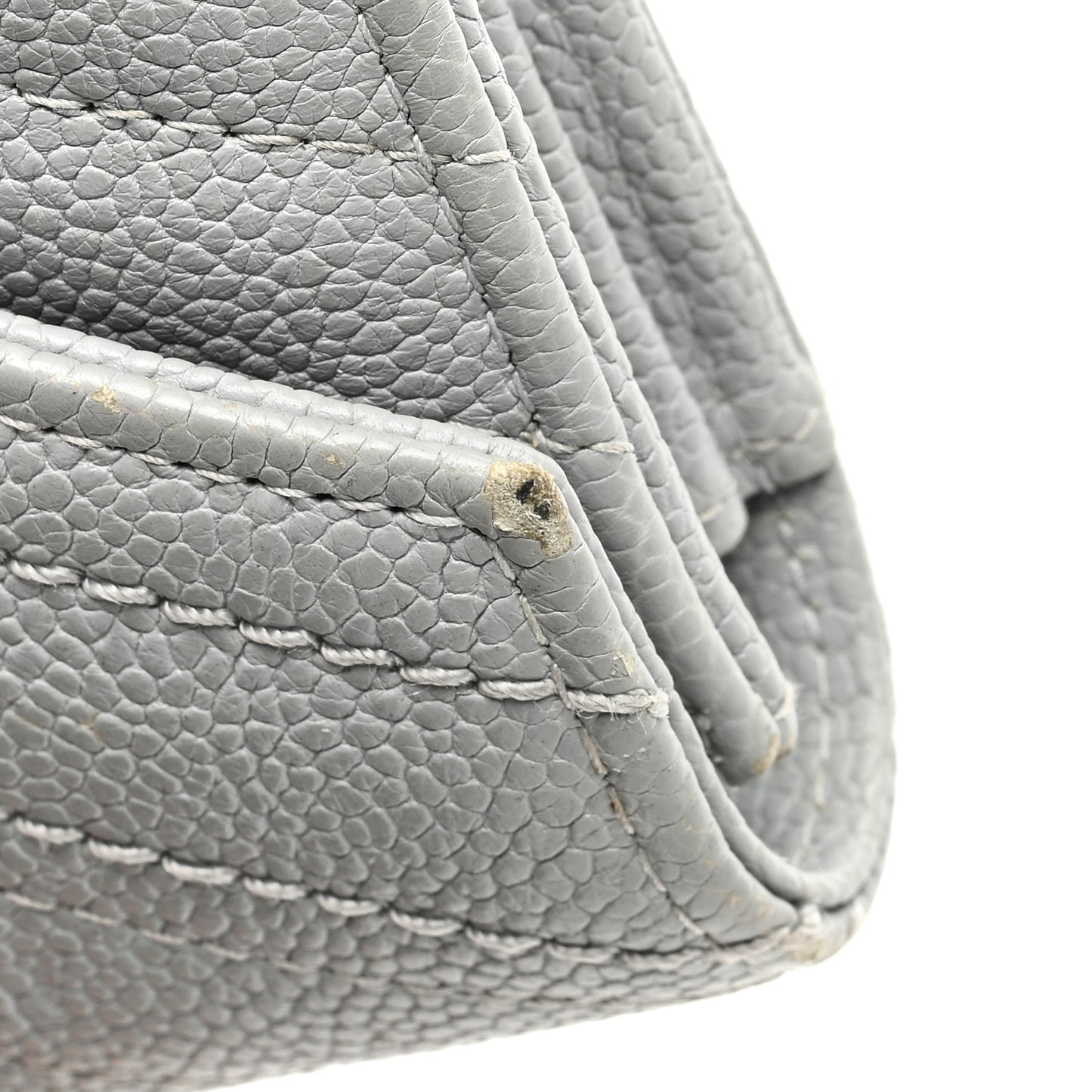 Caviar Chevron Quilted Large Gusset Flap Wallet Grey