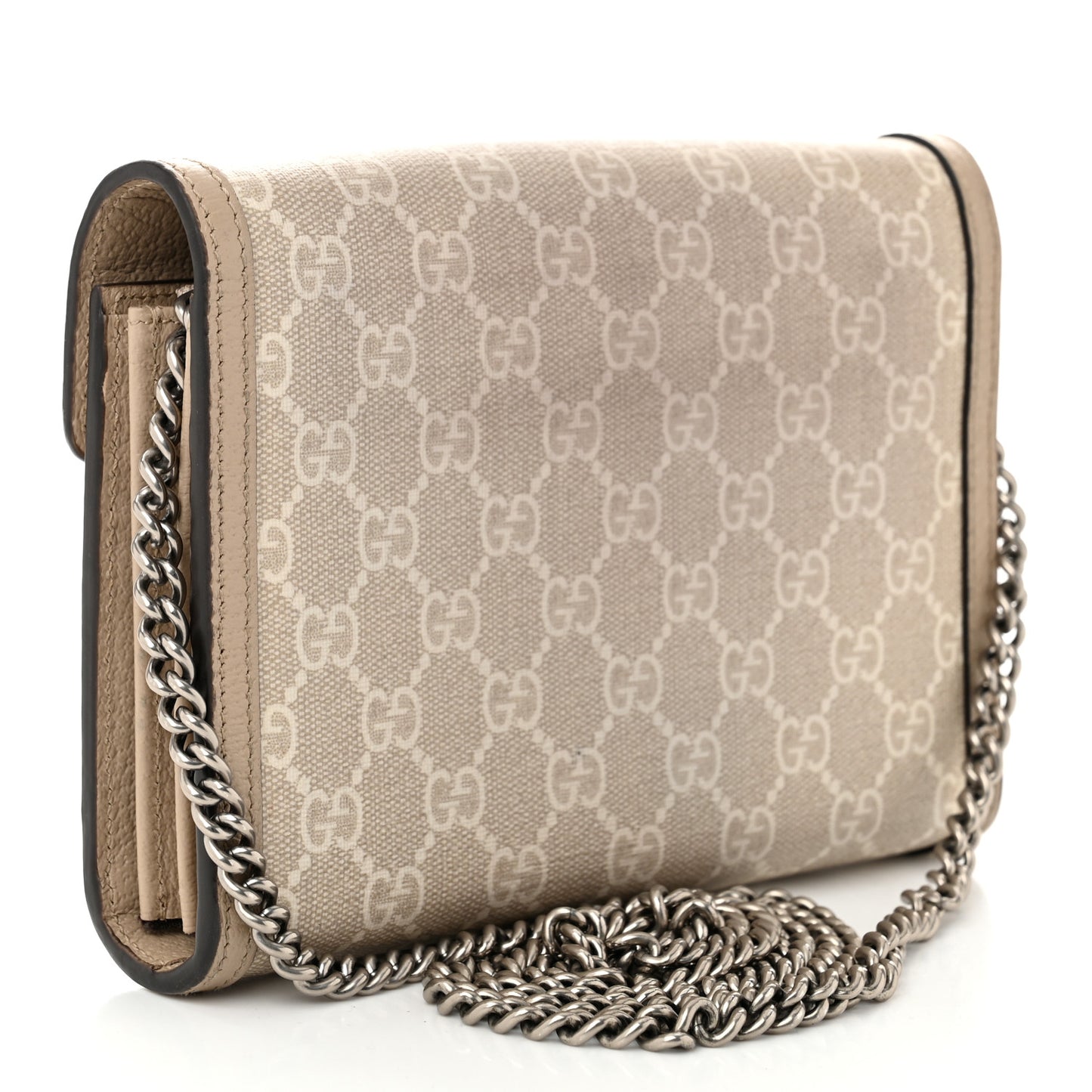 GG Supreme Monogram Textured Dollar Calfskin Mini Dionysus Chain Wallet Beige Mystic White Oatmeal
