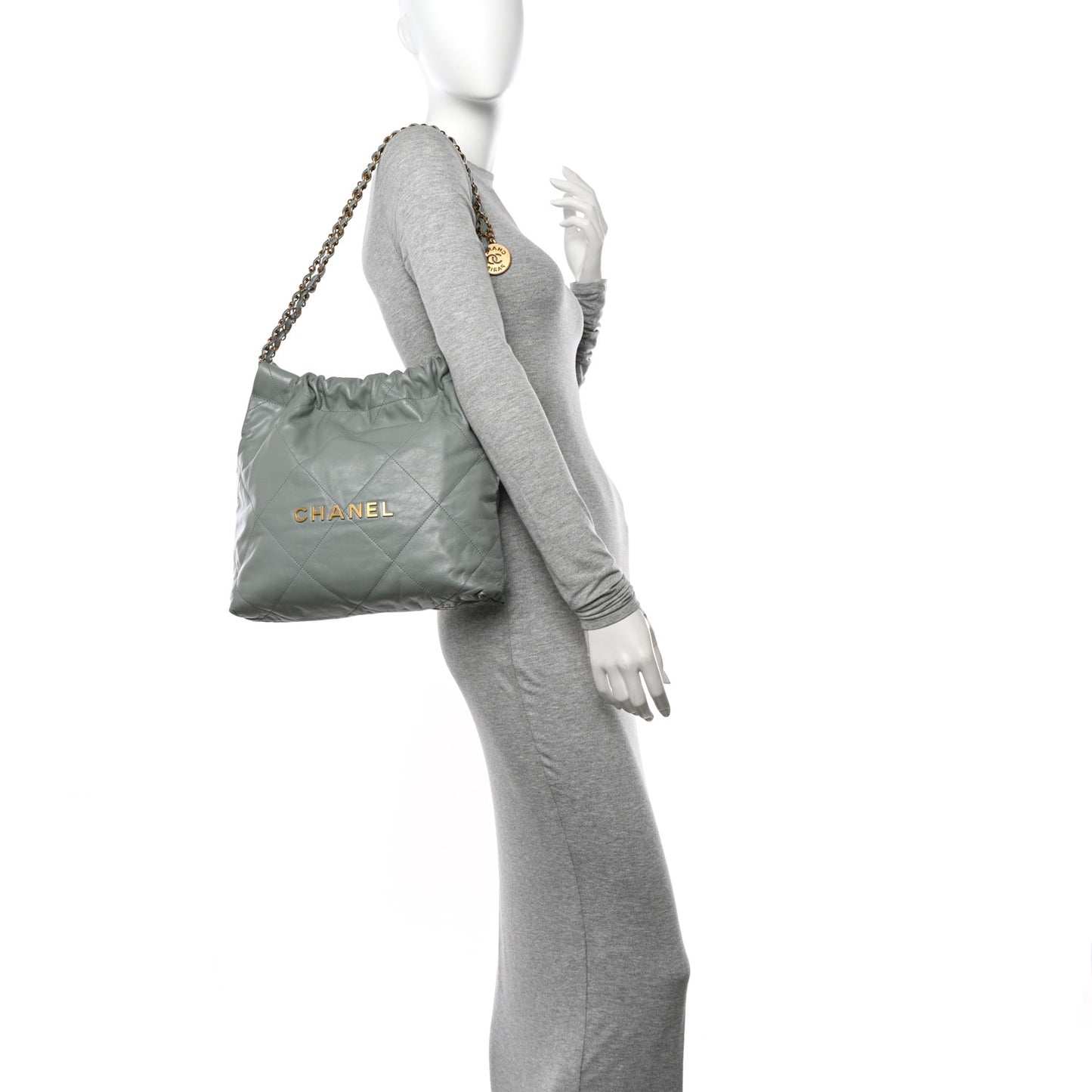 Shiny Calfskin Quilted Small Chanel 22 Grey