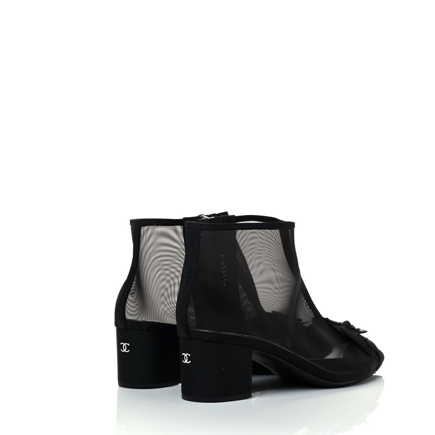 Mesh Grosgrain Camellia Short Boots 39.5 Black