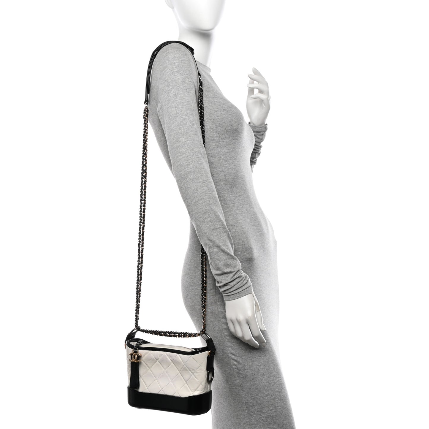 Aged Calfskin Quilted Small Gabrielle Hobo Black White