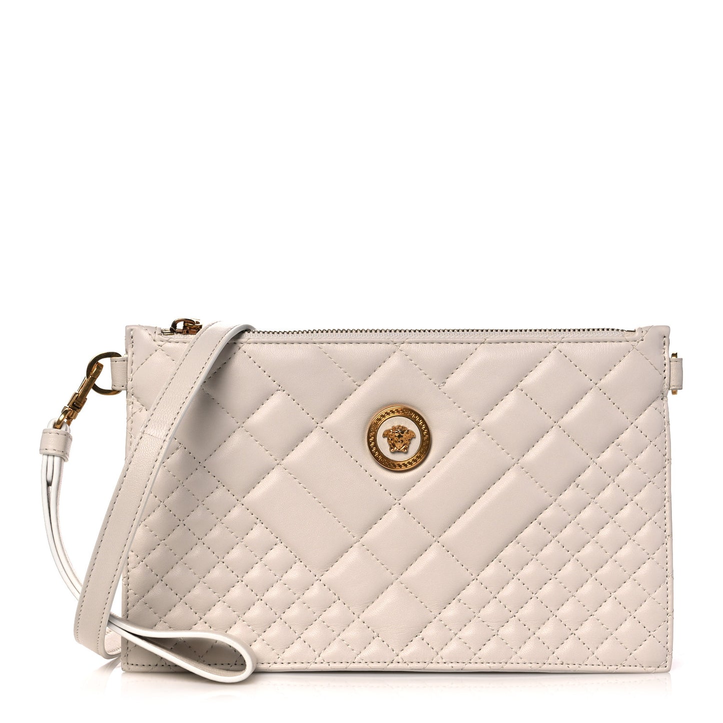 Calfskin Quilted Tribute Icon Crossbody Flat Pouch White