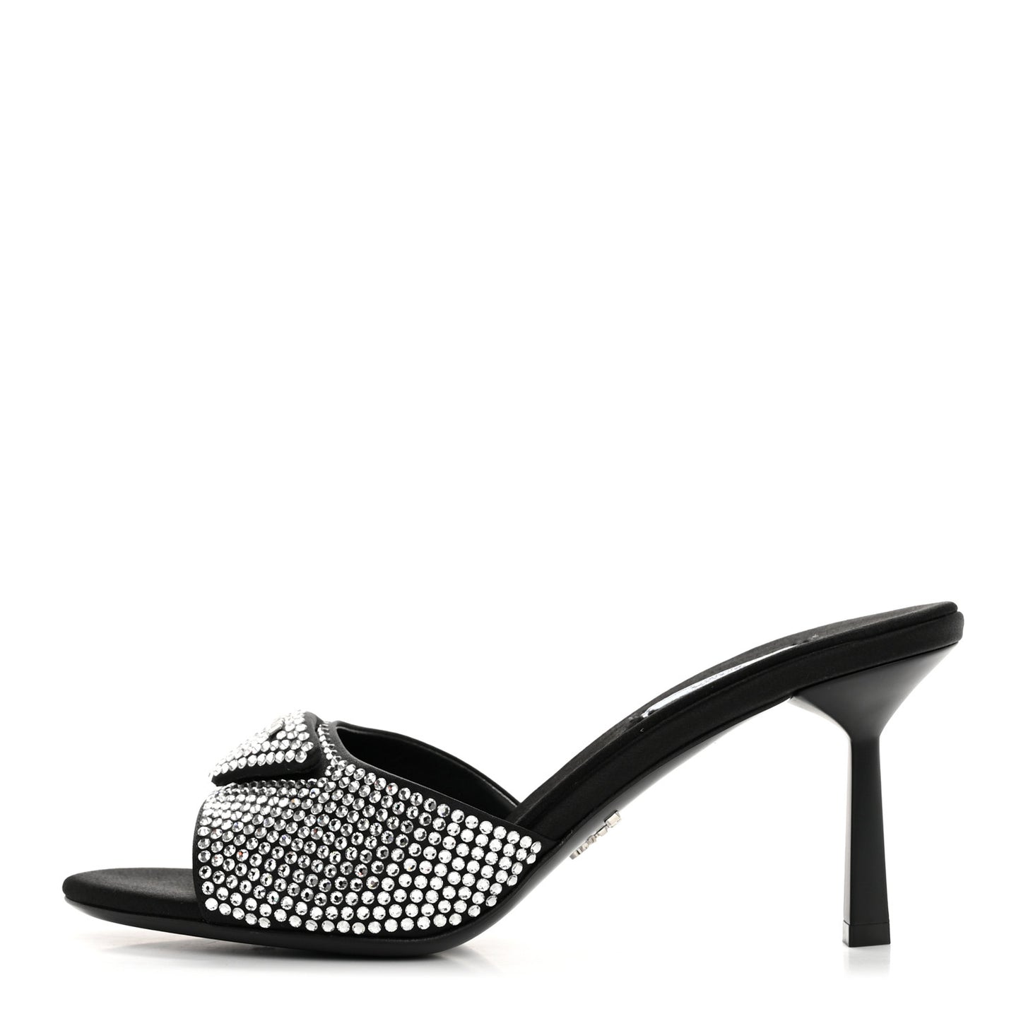 Satin Crystal Logo 65mm Slide Sandals 38 Cristal