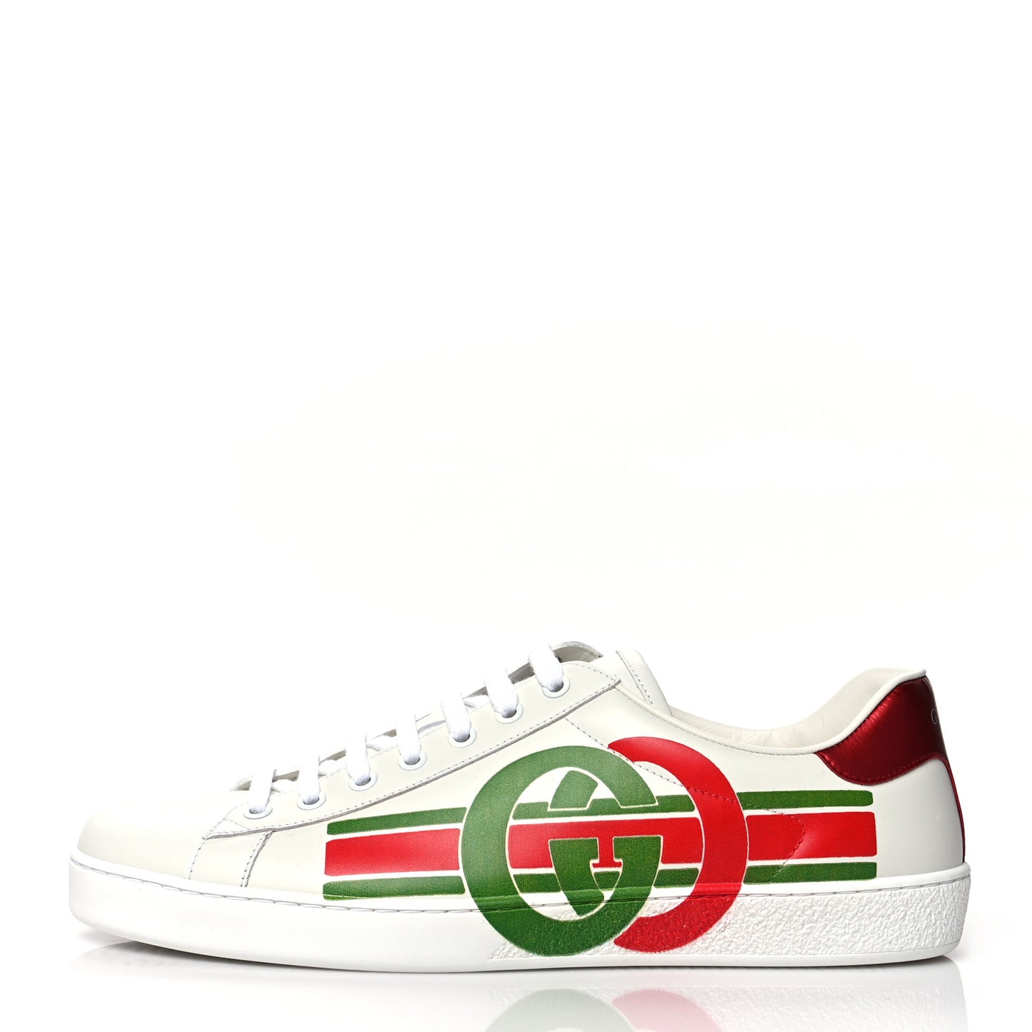 Calfskin Interlocking G Mens New Ace Sneakers 9 White Red Flame Green