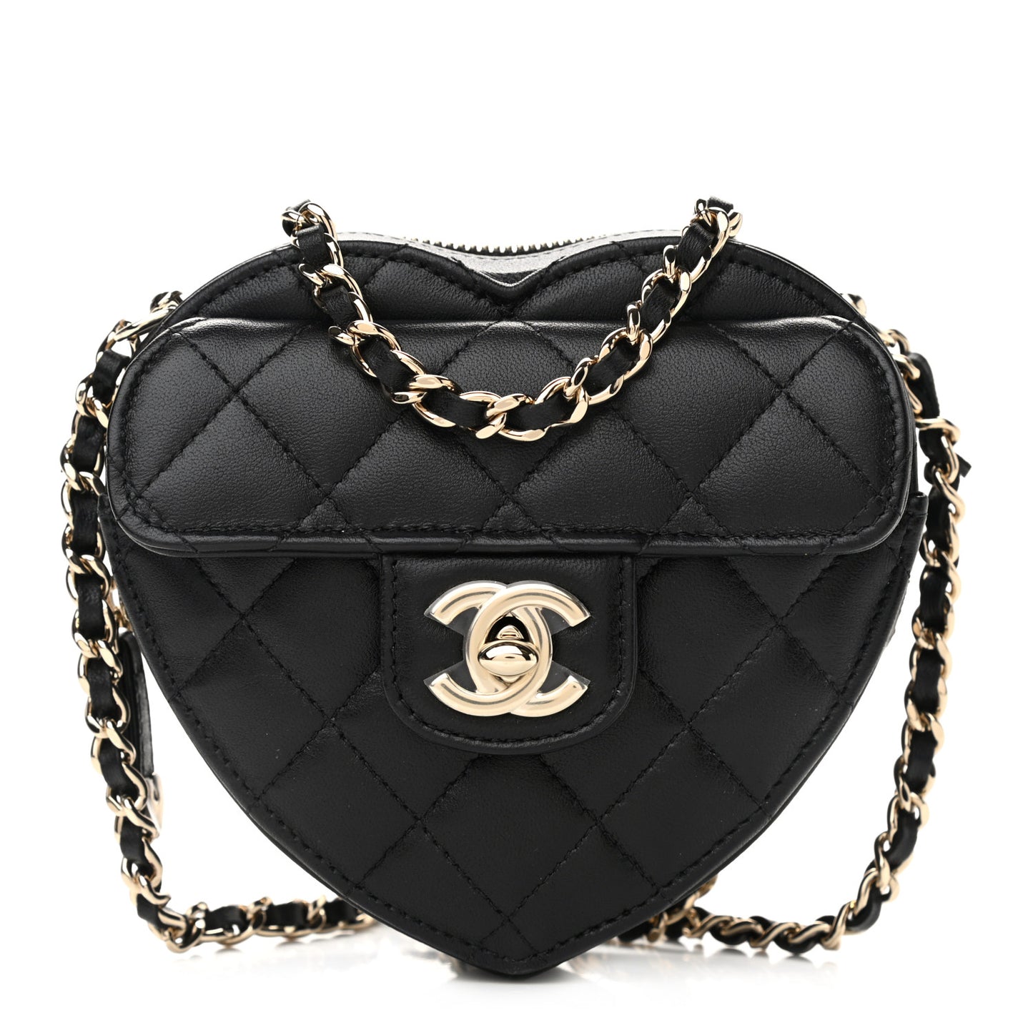 Lambskin Quilted CC In Love Heart Clutch With Chain Black