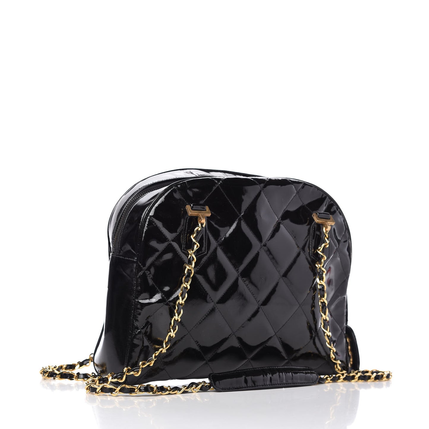 Patent Quilted Shoulder Bag Black