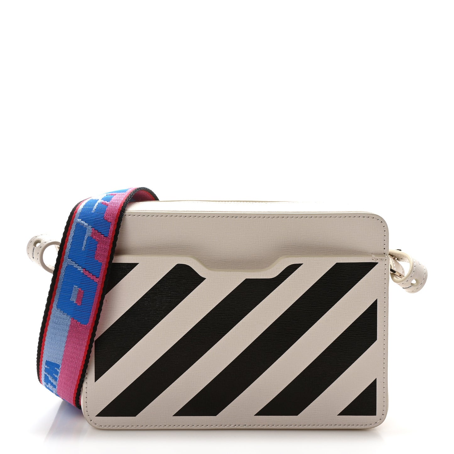 Saffiano Striped Binder Clip Camera Bag White Black Indus